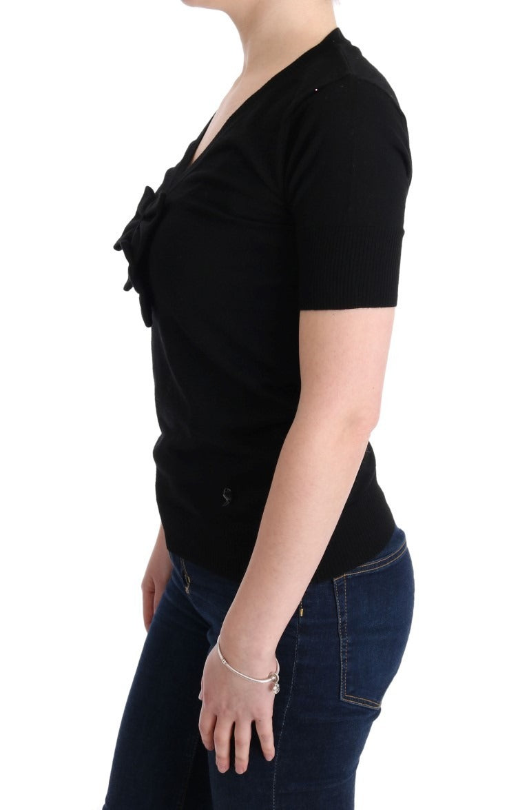 Black 100% Lana Wool Blouse Women T-shirt Top