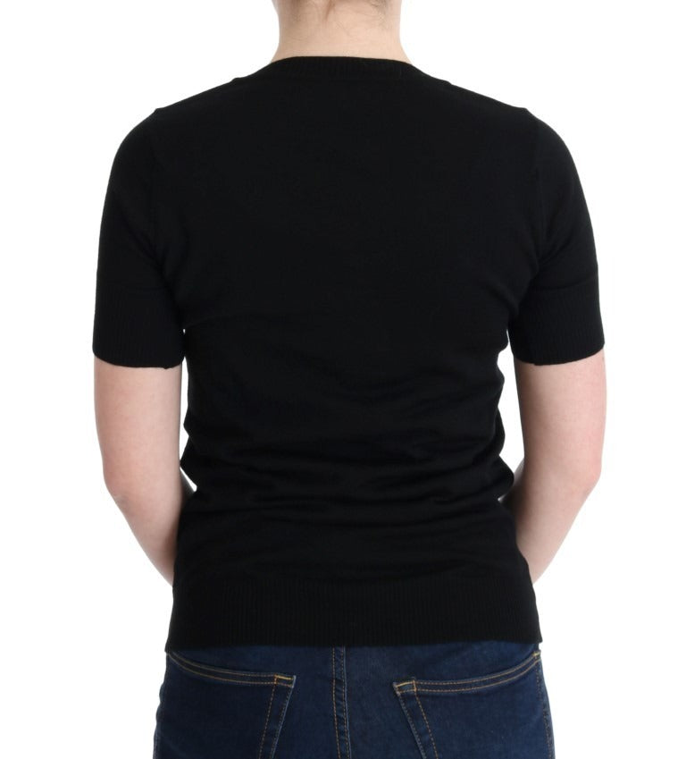Black 100% Lana Wool Blouse Women T-shirt Top