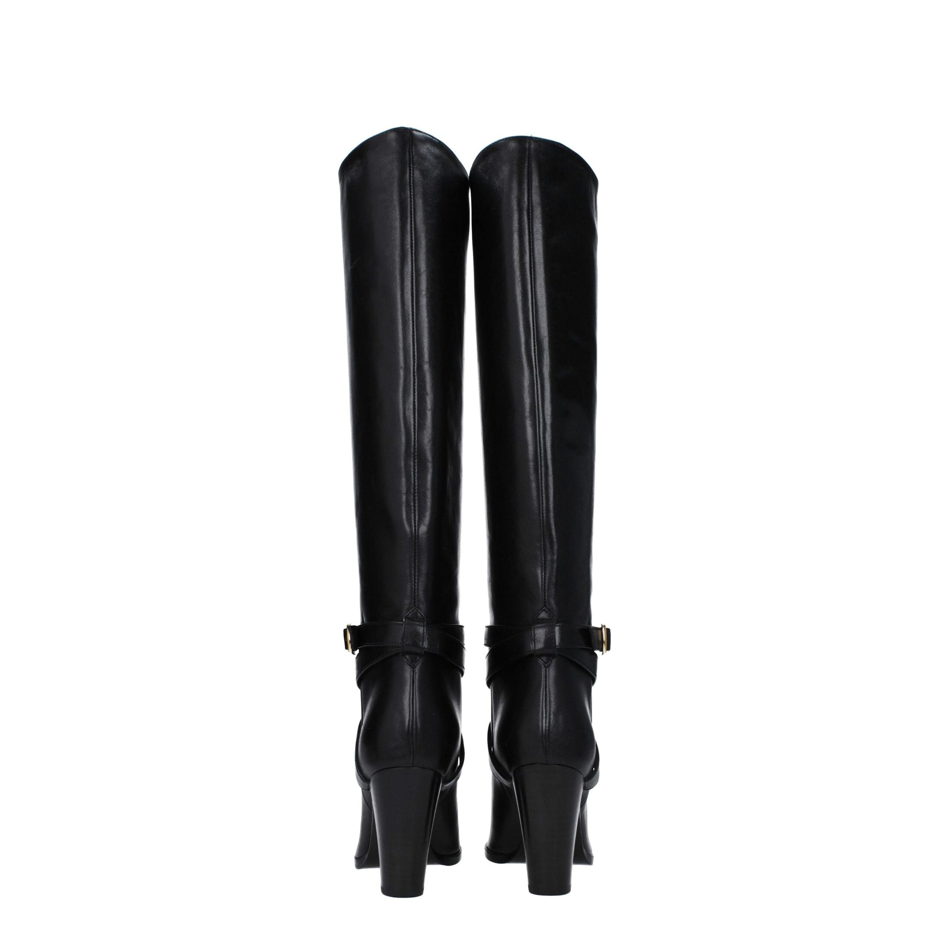 Black Leather High Heel Boots