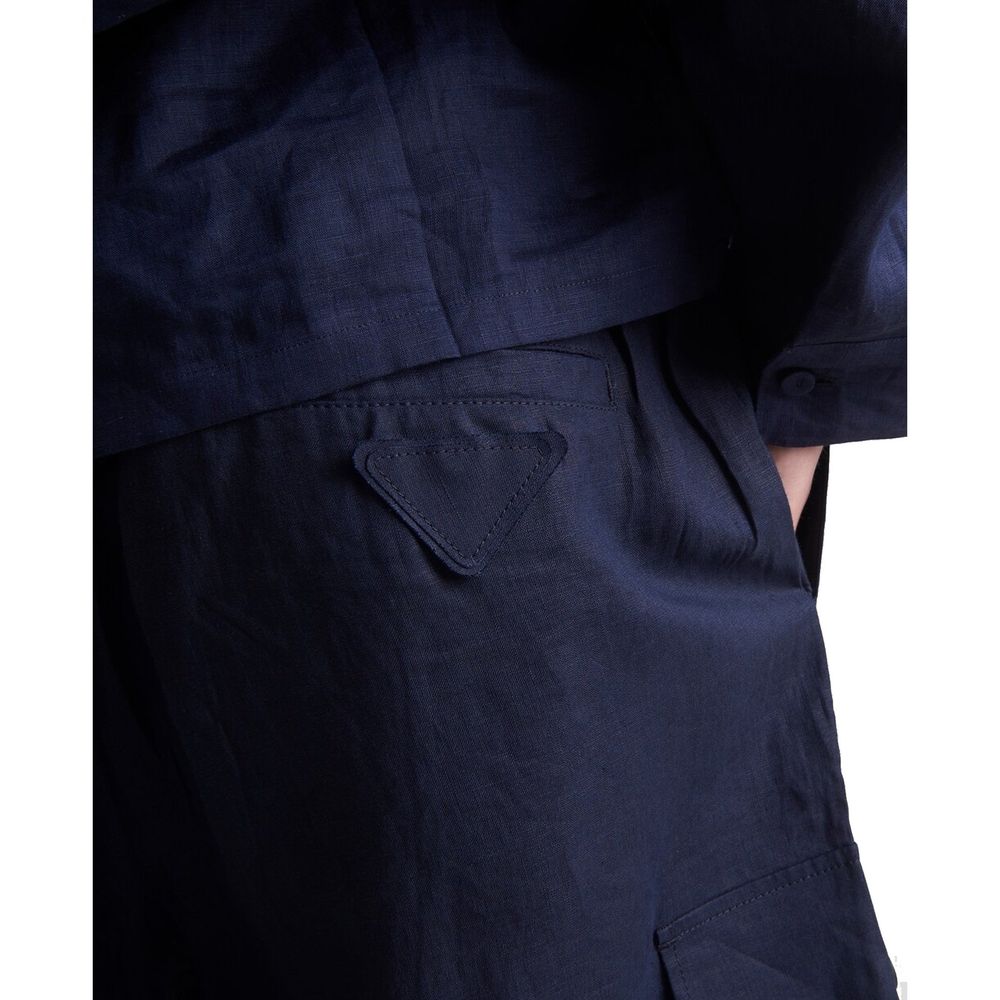 Blue Linen Bermuda Shorts