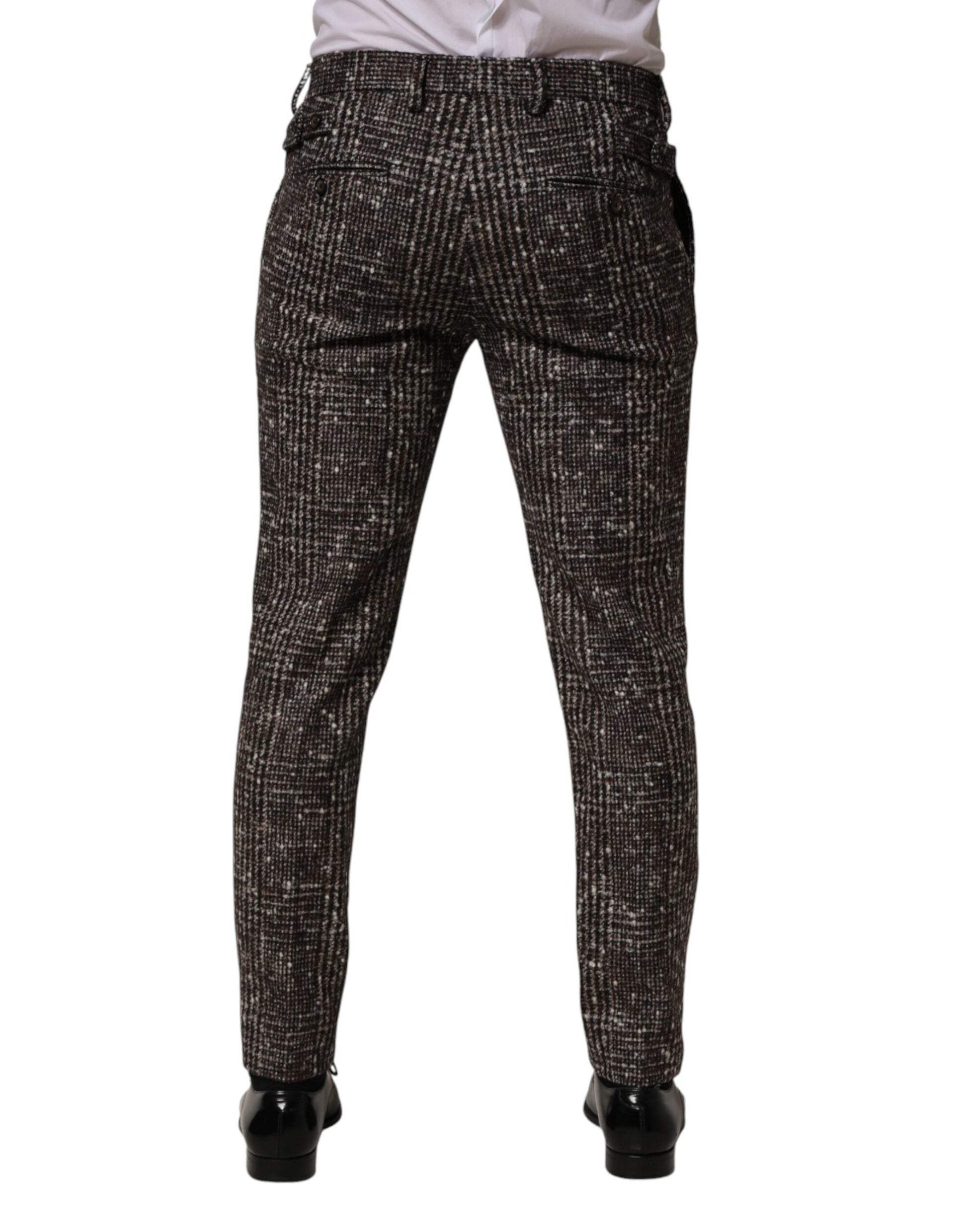 Brown Wool Plaid Skinny Dress Trouser Pants