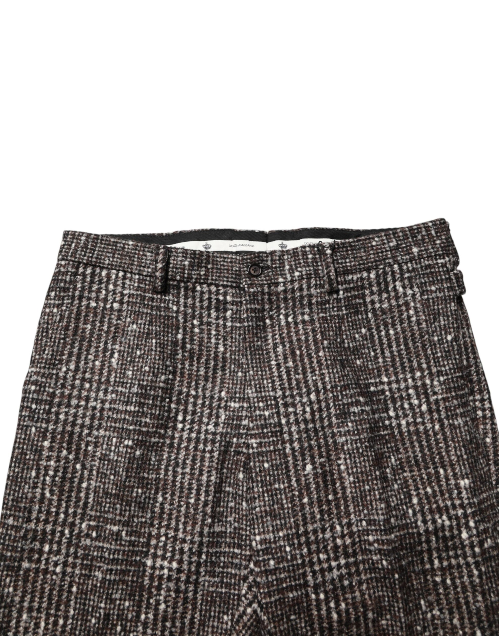 Brown Wool Plaid Skinny Dress Trouser Pants