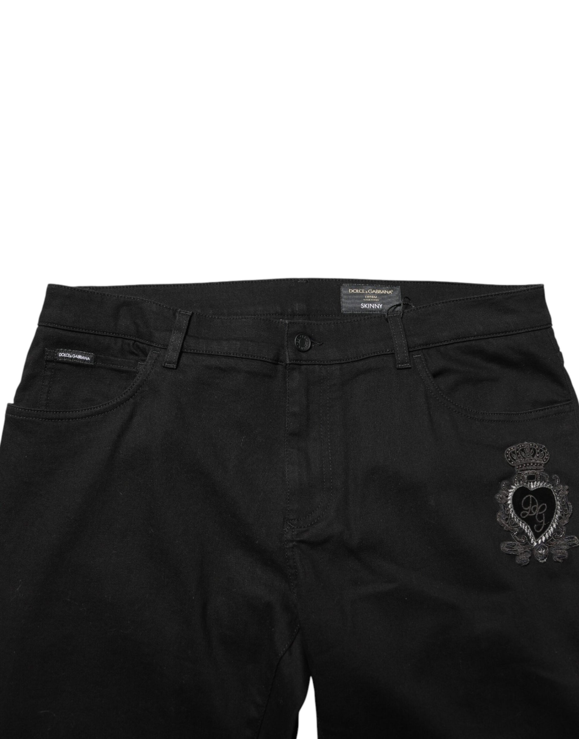 Black Sacred Heart Skinny Men Denim Jeans