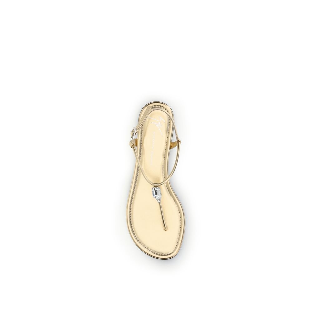 Gold Calf Leather Bos Taurus Flat Sandals