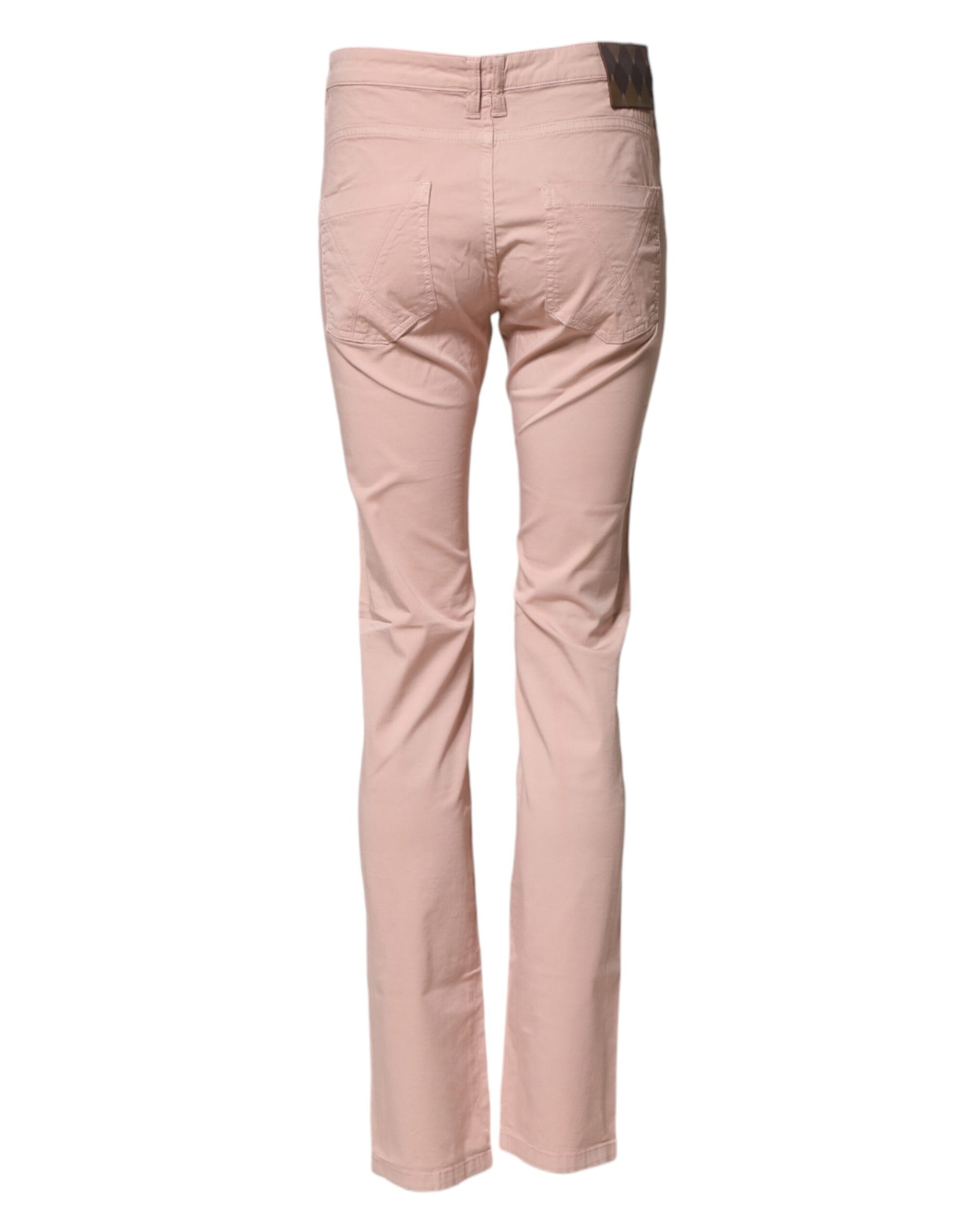 Light Pink Cotton Mid Waist Skinny Fit Denim Jeans