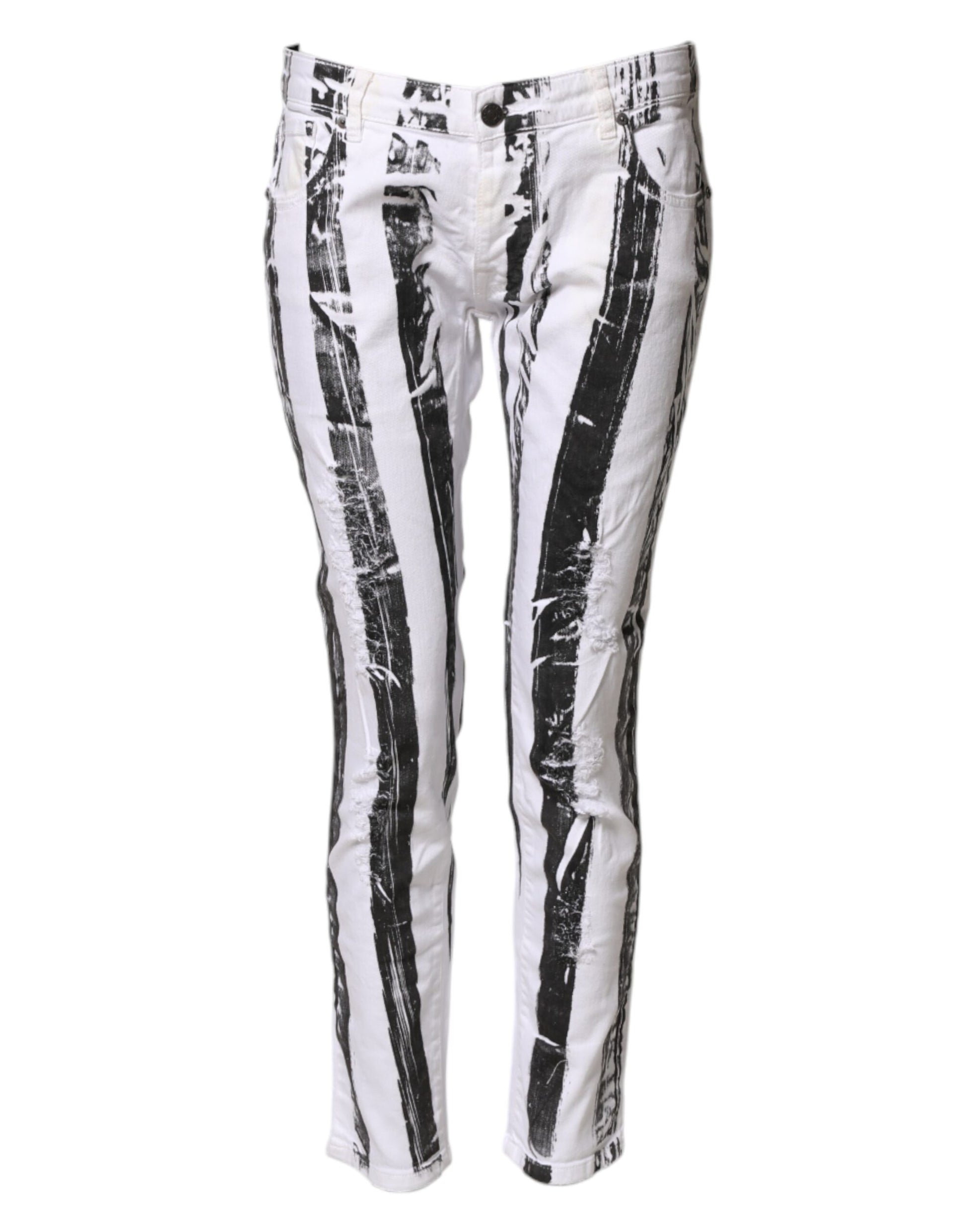 Black White Stripes Mid Waist Cropped Capri Jeans