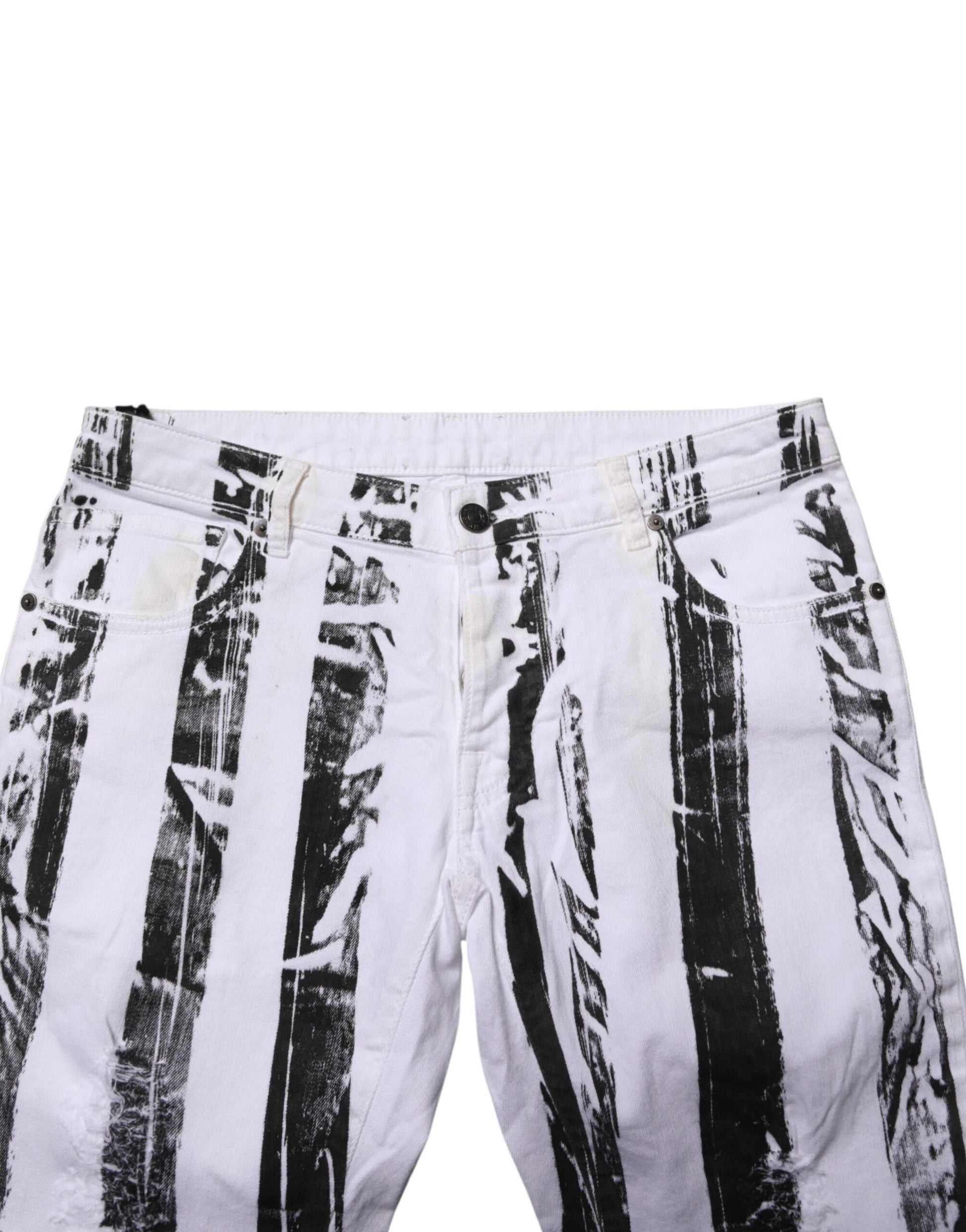 Black White Stripes Mid Waist Cropped Capri Jeans