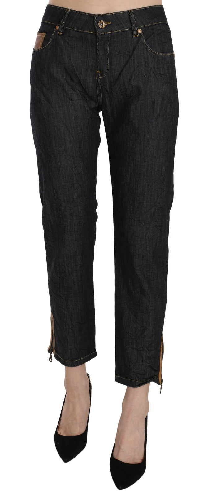 Cotton Blue High Waist Straight Cropped Trouser Jeans