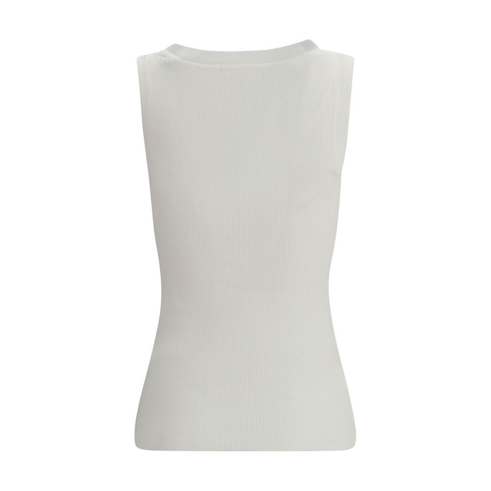 Beige Cotton Sleeveles T-Shirt