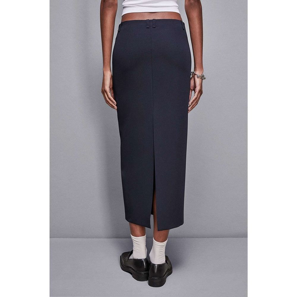 Navy Blue Polyester Long Skirt