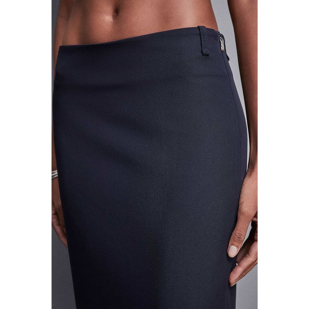 Navy Blue Polyester Long Skirt