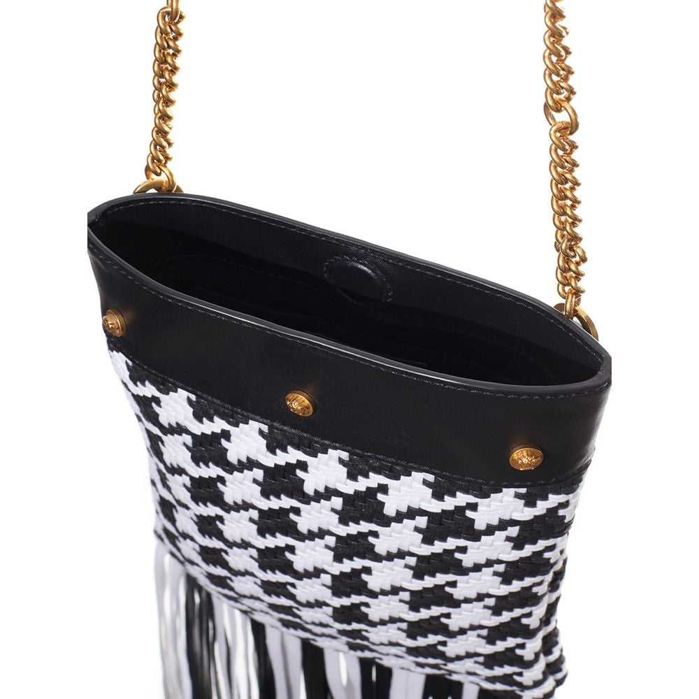 Black And White Leather And Textile Shoulder Bag