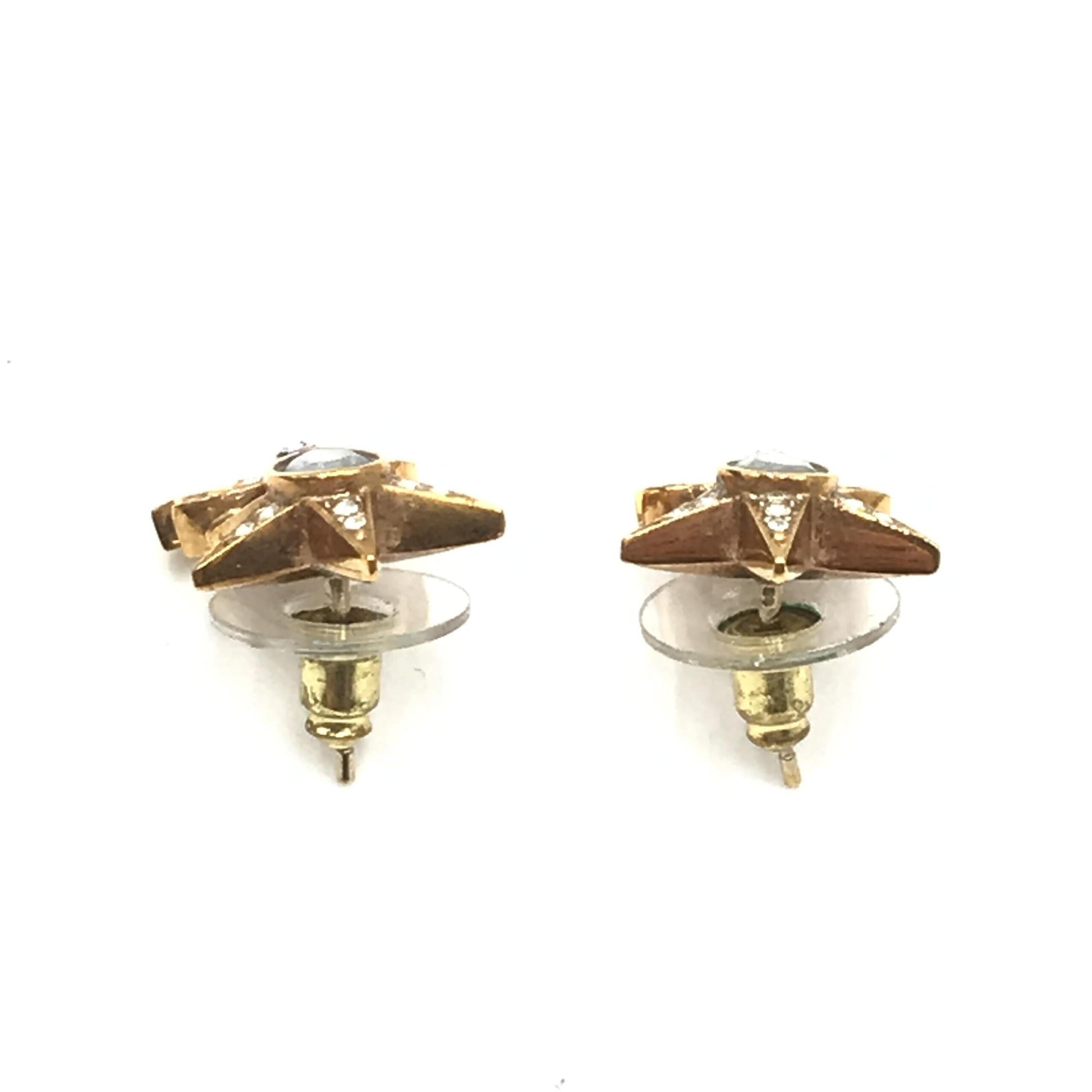 Gold Plated Star Coco Mark Earrings With Rhinestones