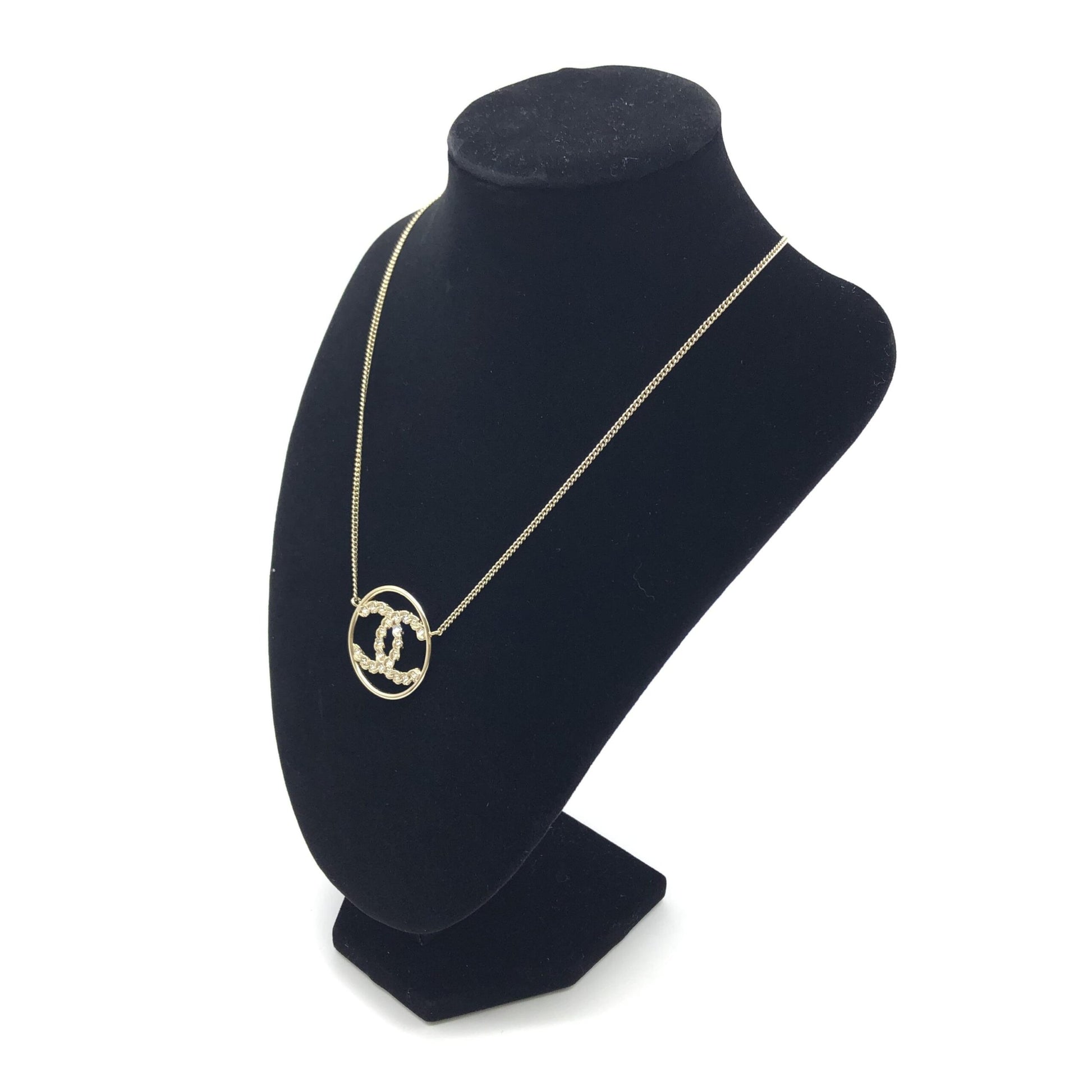 Gold Tone CC Circle Pendant Necklace