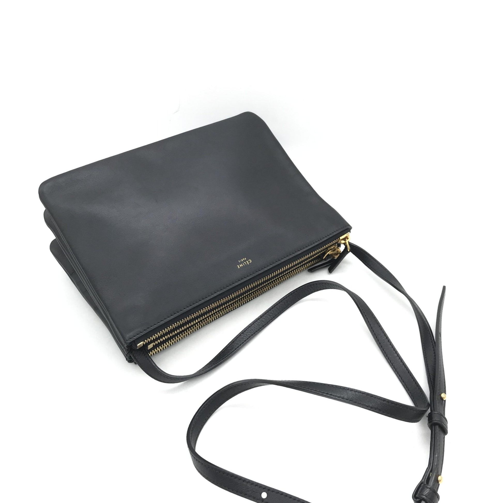 Trio Black Leather Shoulder Bag