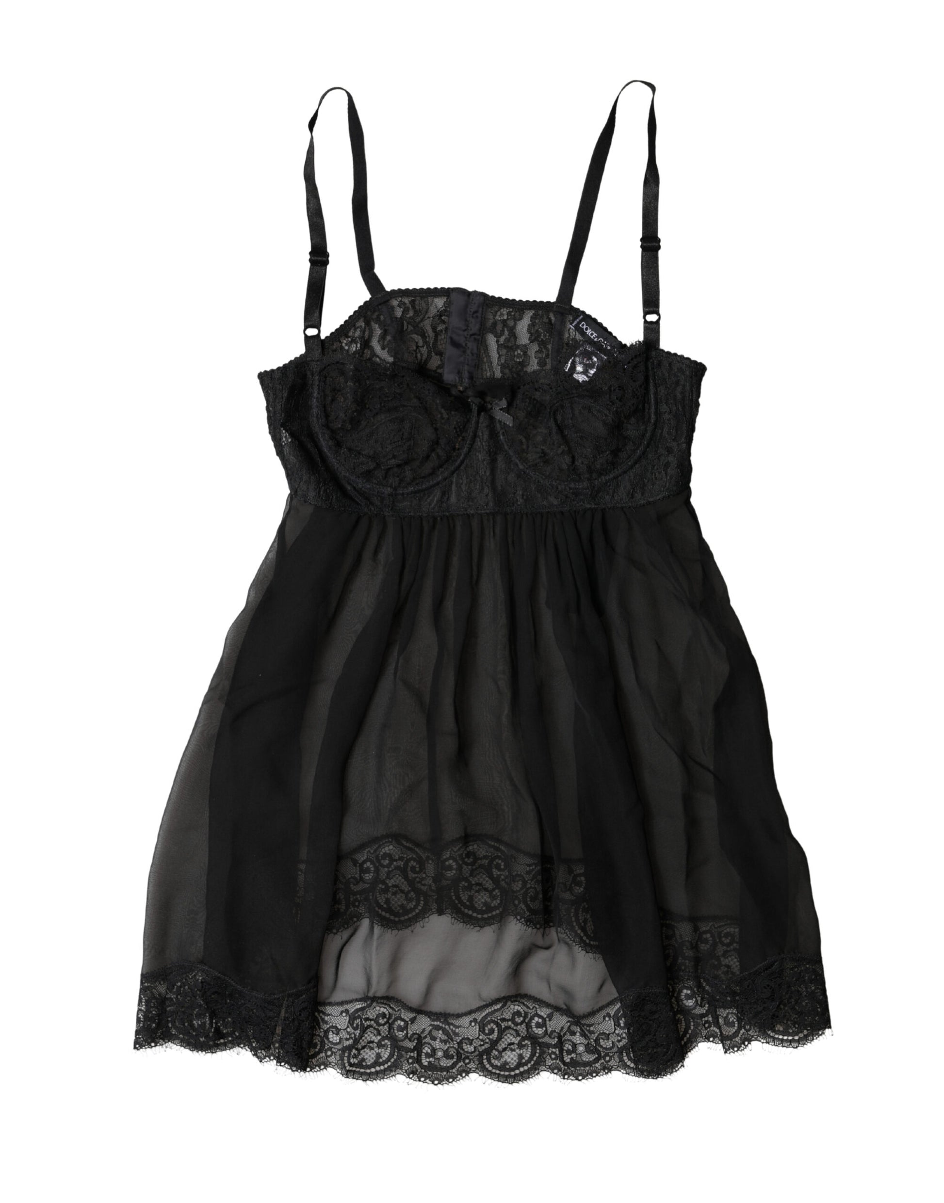 Black Silk Floral Lace Lingerie Top Underwear