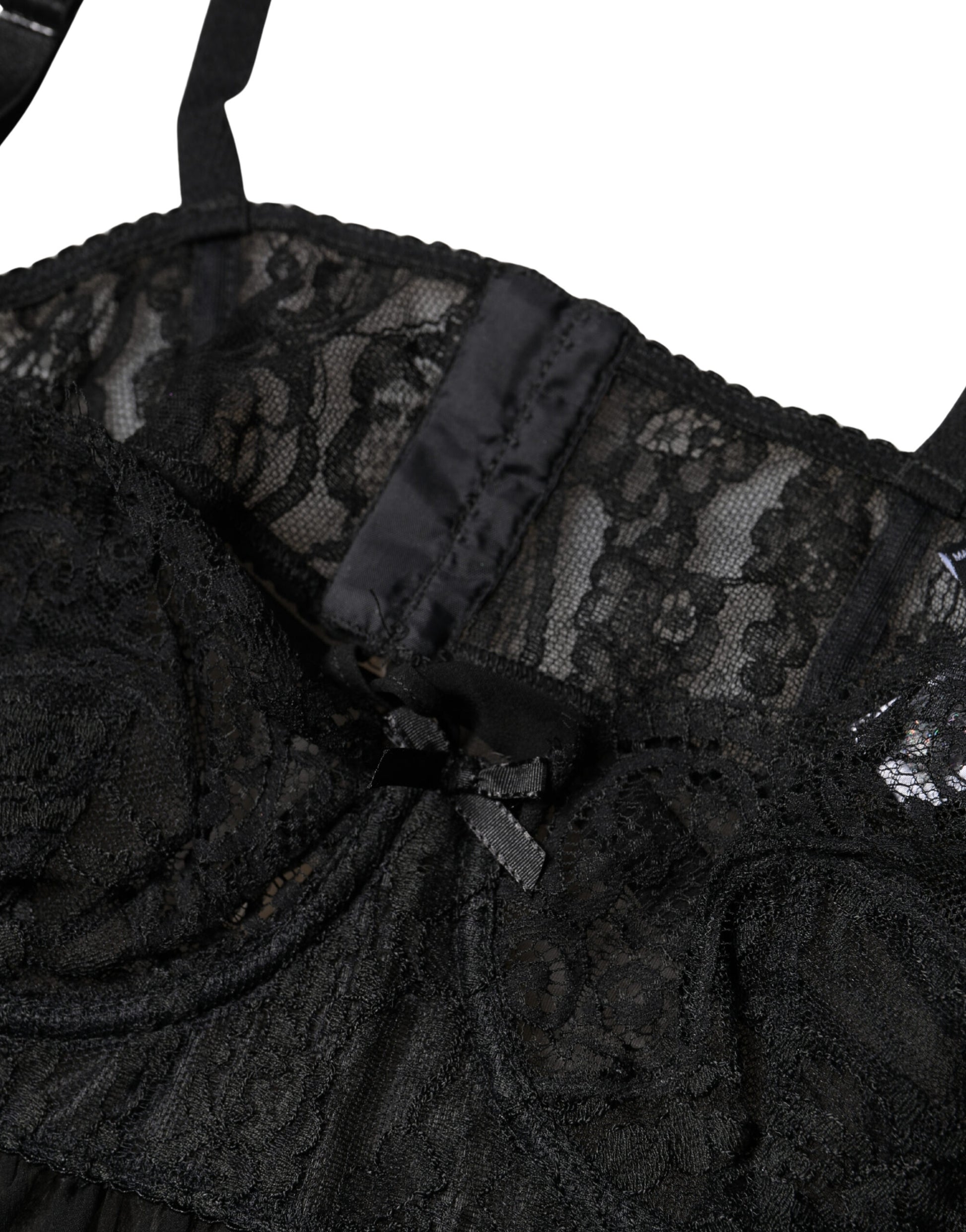 Black Silk Floral Lace Lingerie Top Underwear