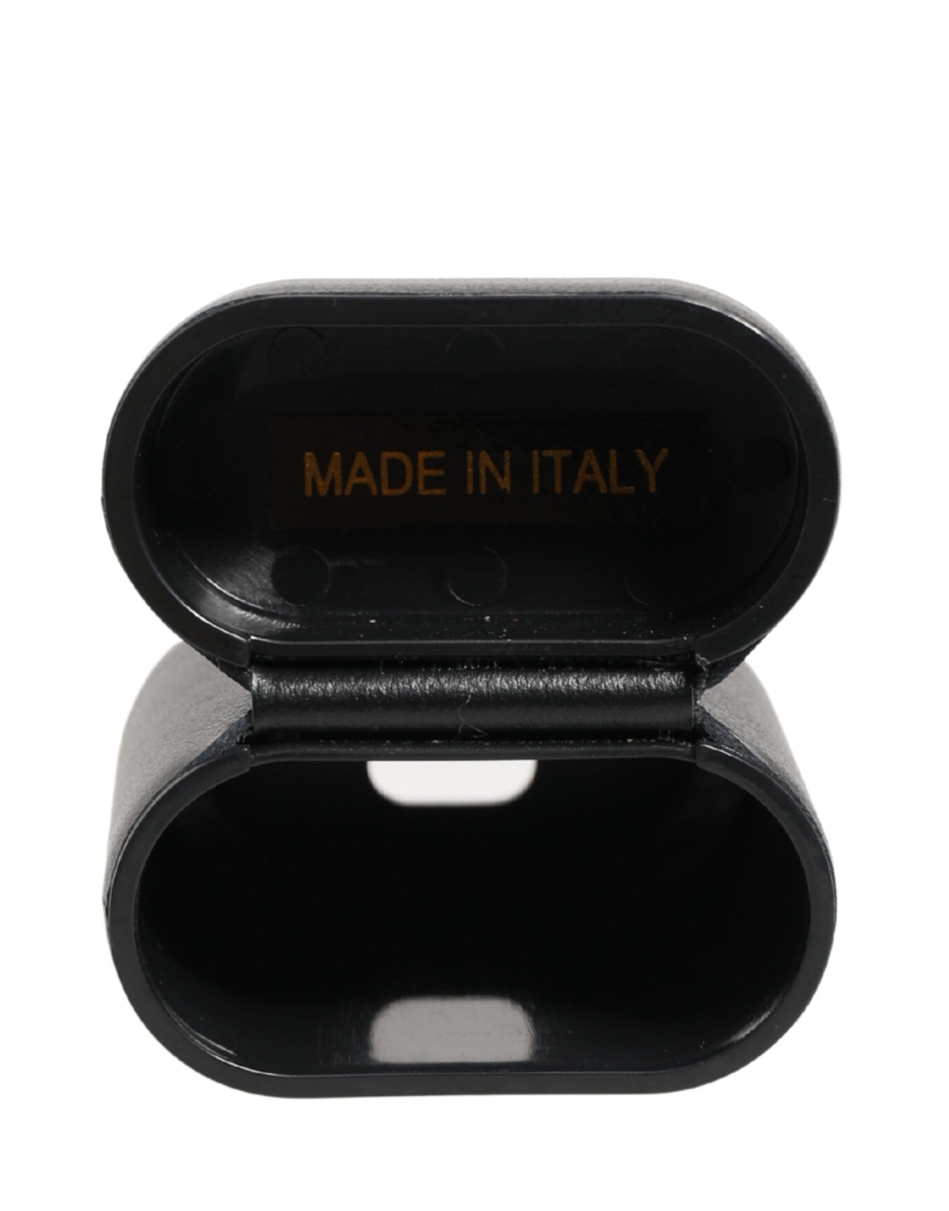 Black Calf Leather Logo Print Flip Holder Airpods Case