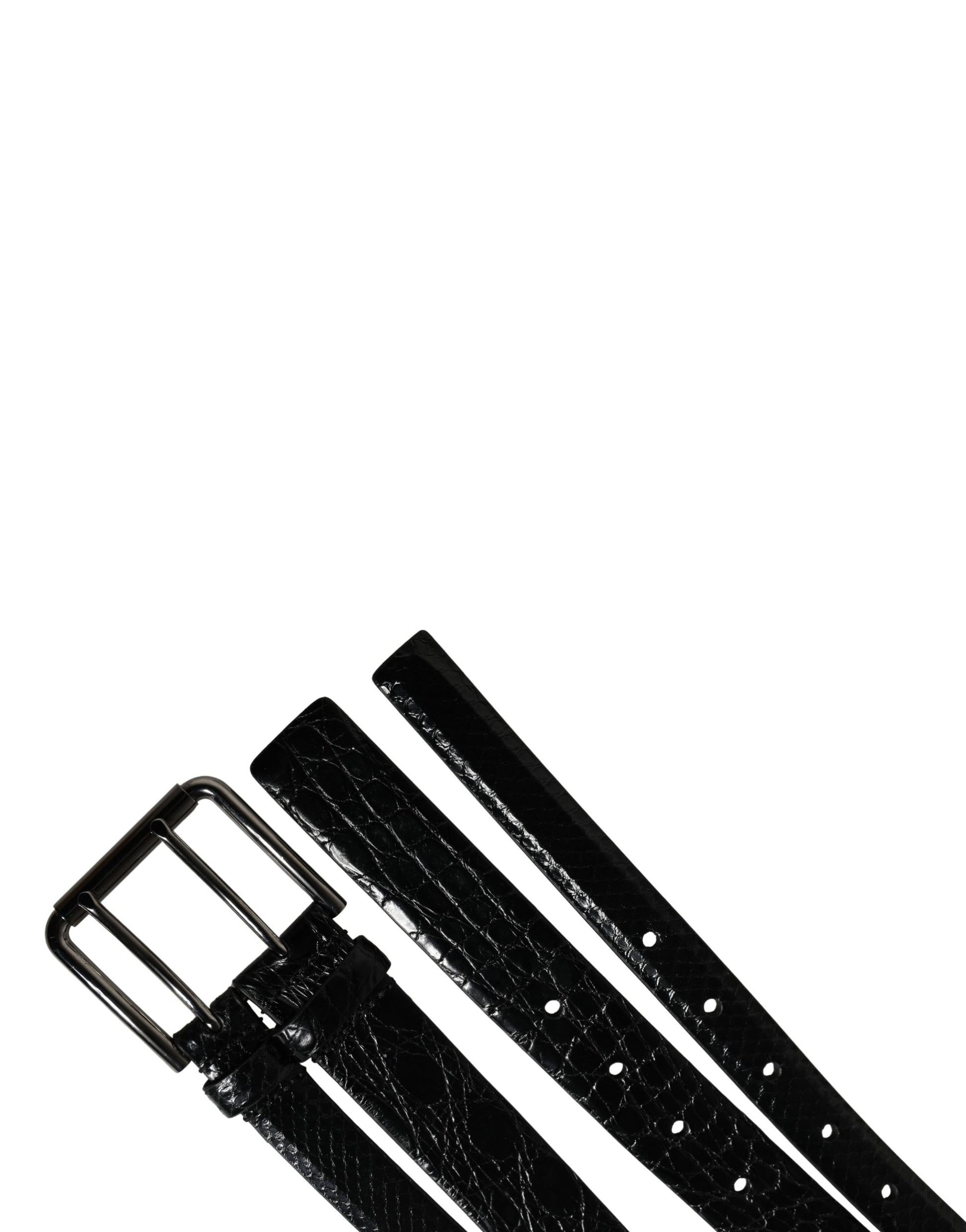 Men Black Exotic Leather Double Strap Belt