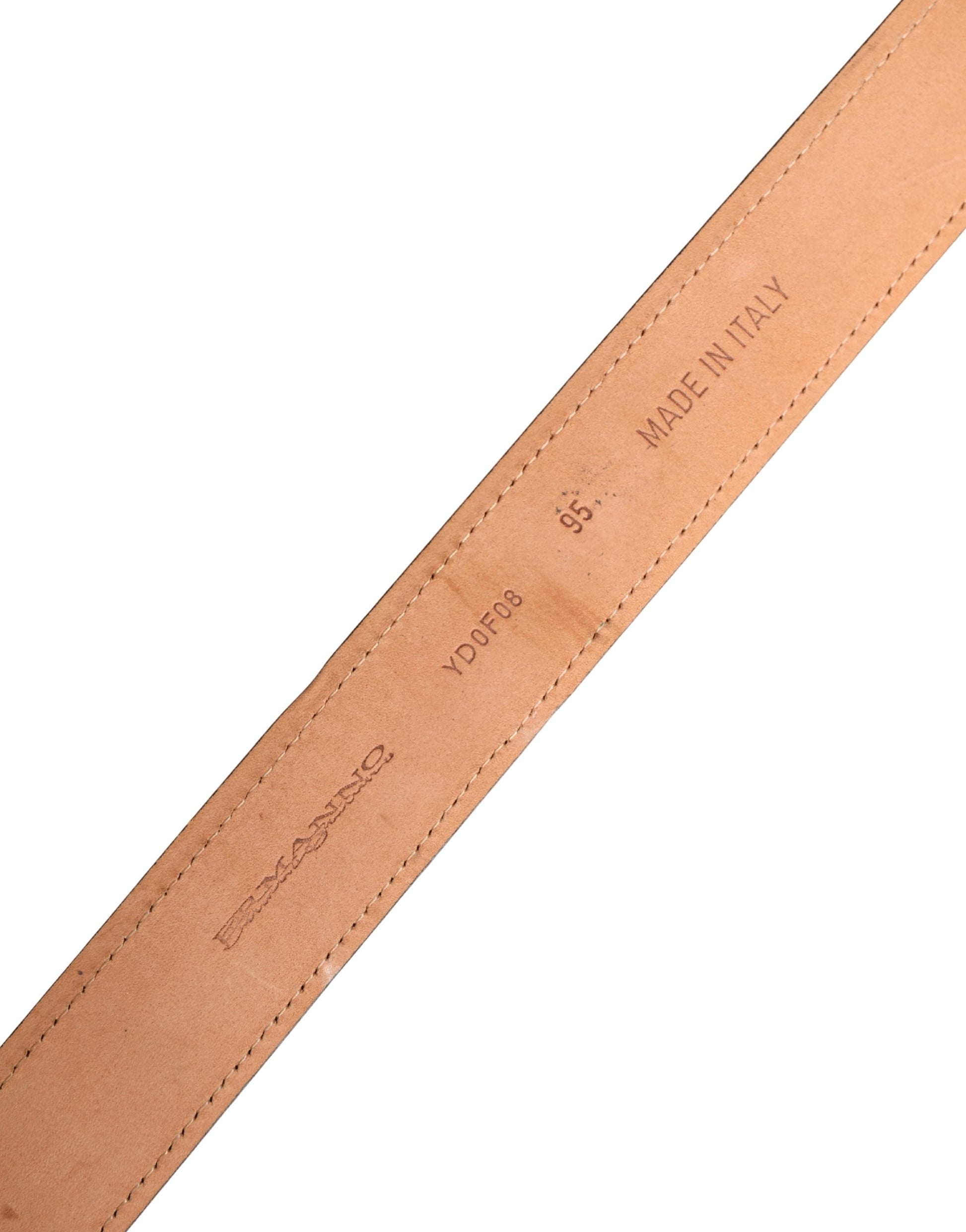 Black Leather Cotton Logo Metal Buckle Belt
