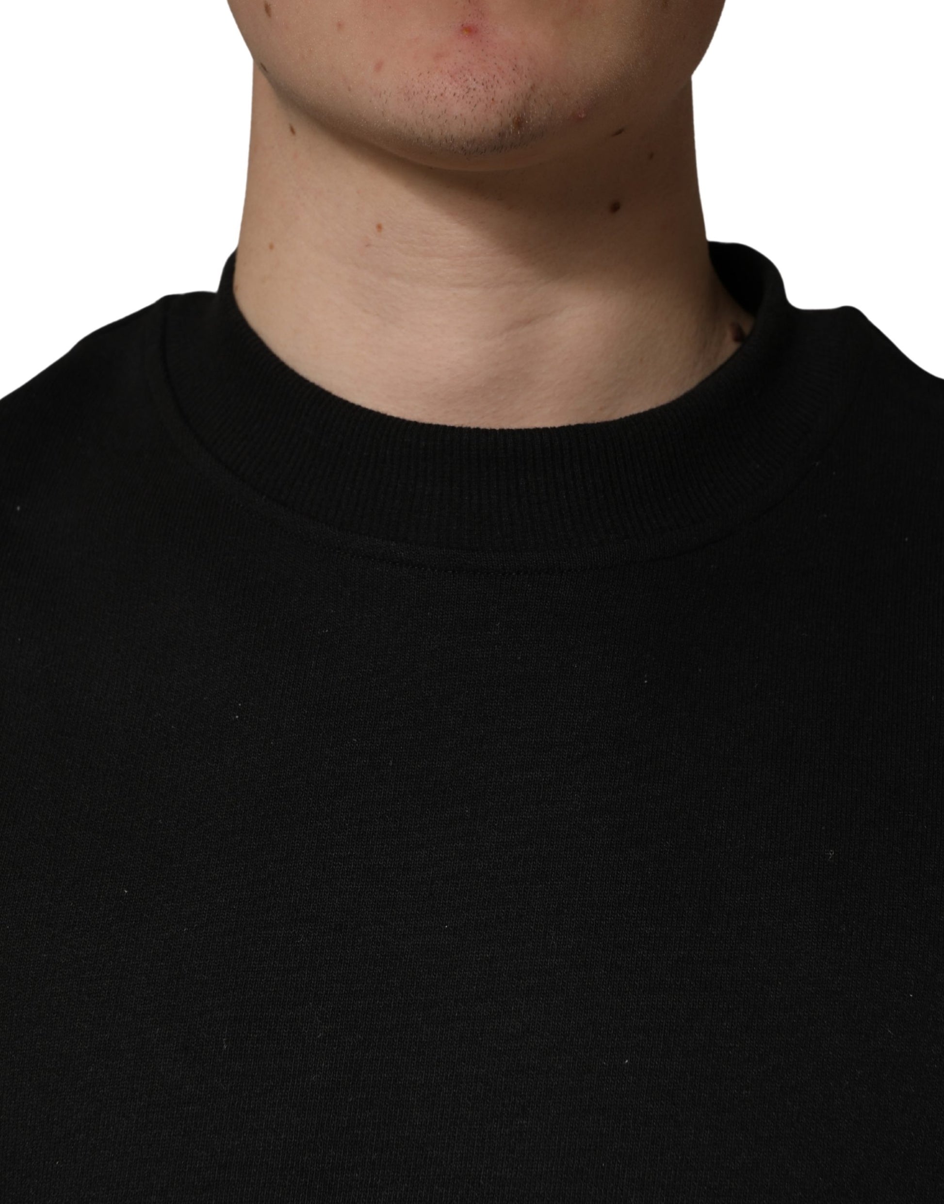 Black Cotton Crew Neck Sweatshirt  Sweater