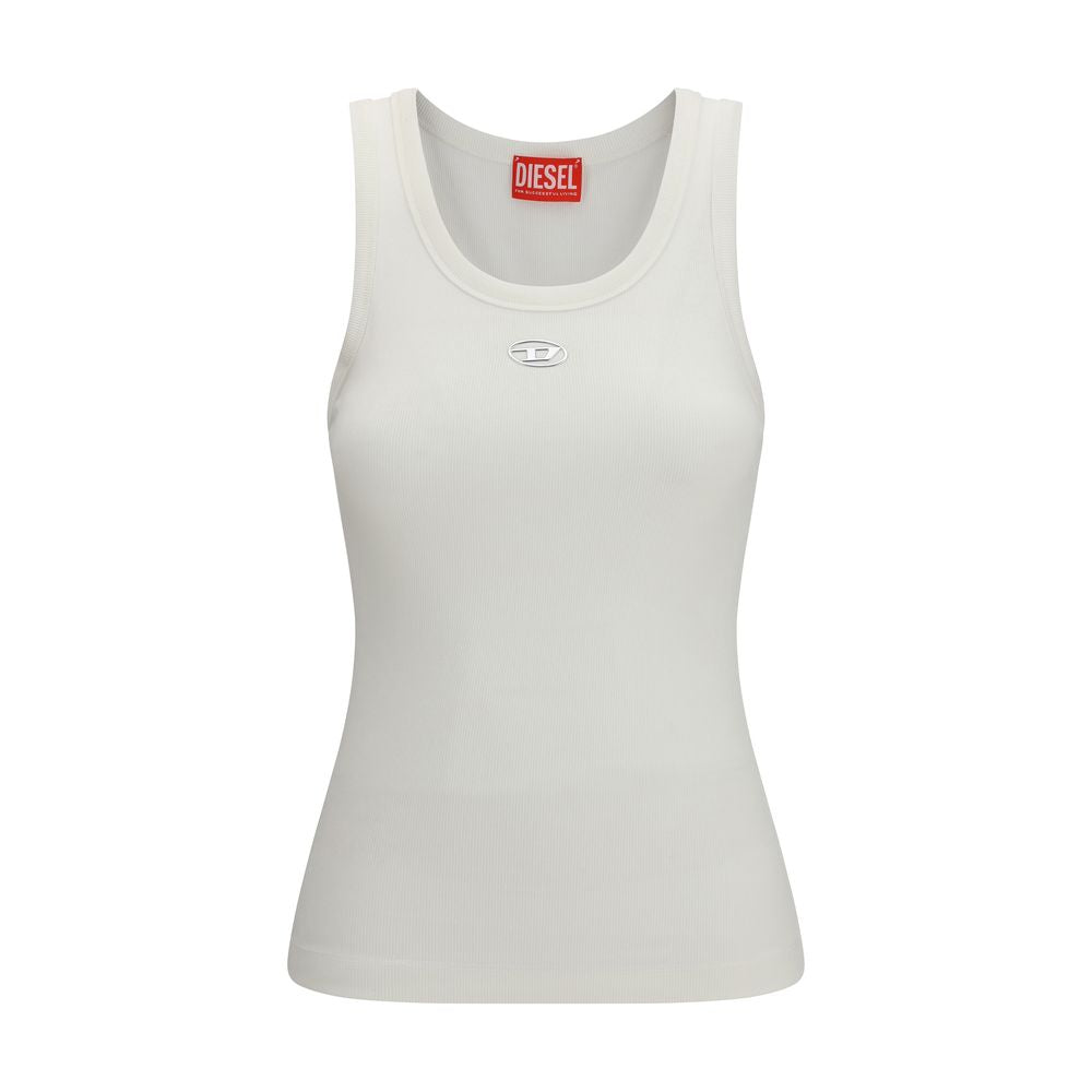 White Cotton Sleeveles T-Shirt