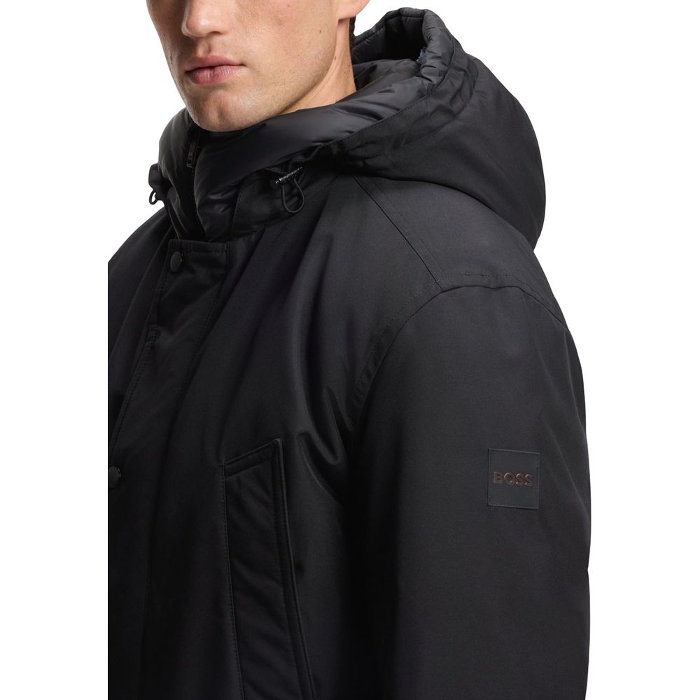 Black Polyester Full-Length Jacket