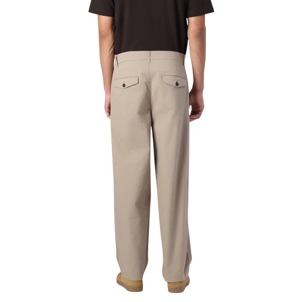 Beige Cotton Casual Pants