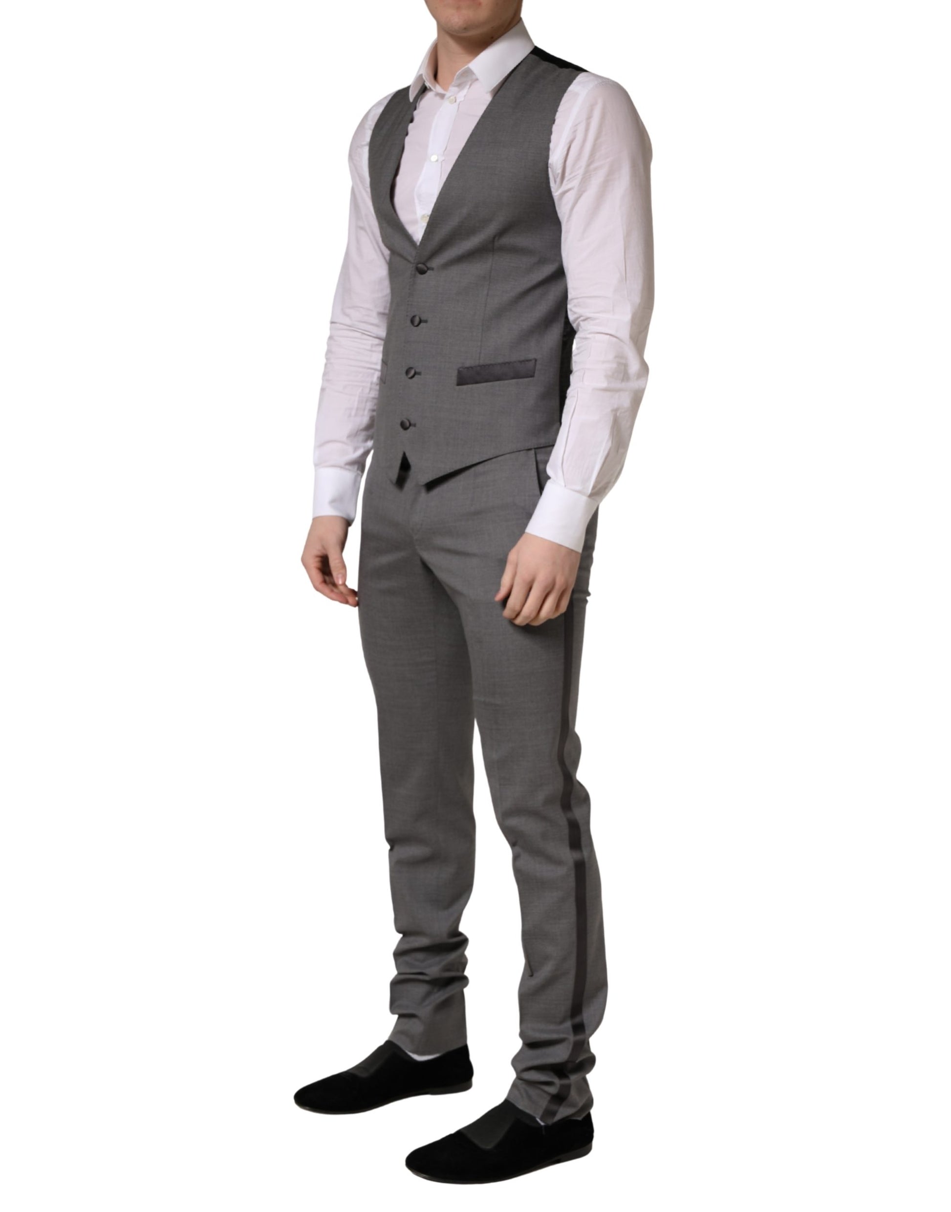 Gray Wool Single Breasted 1 Button 3PC Suit