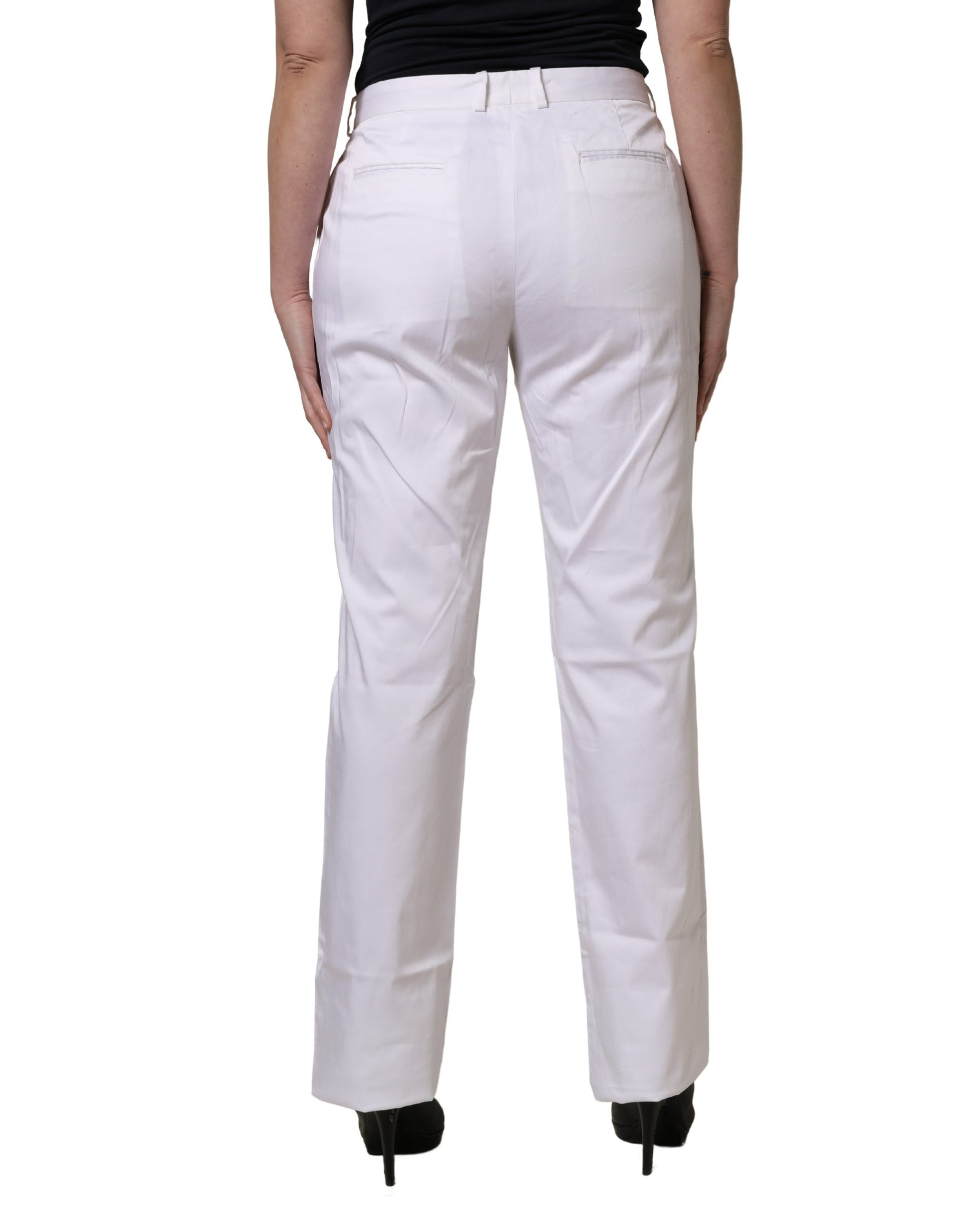 White Mid Waist Straight Chino Women Trouser Pants