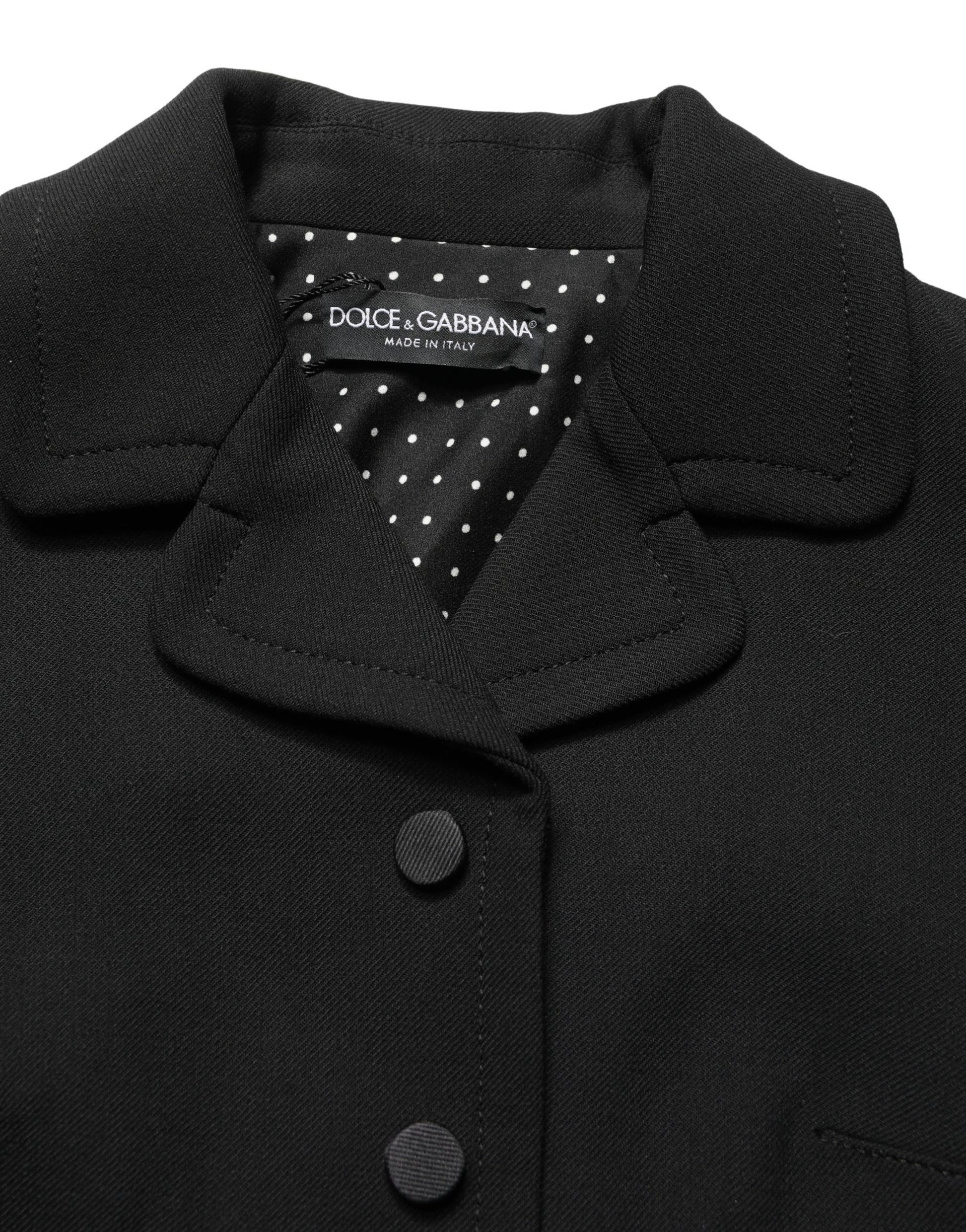 Black Collared Short Sleeves Cropped Blouse Top