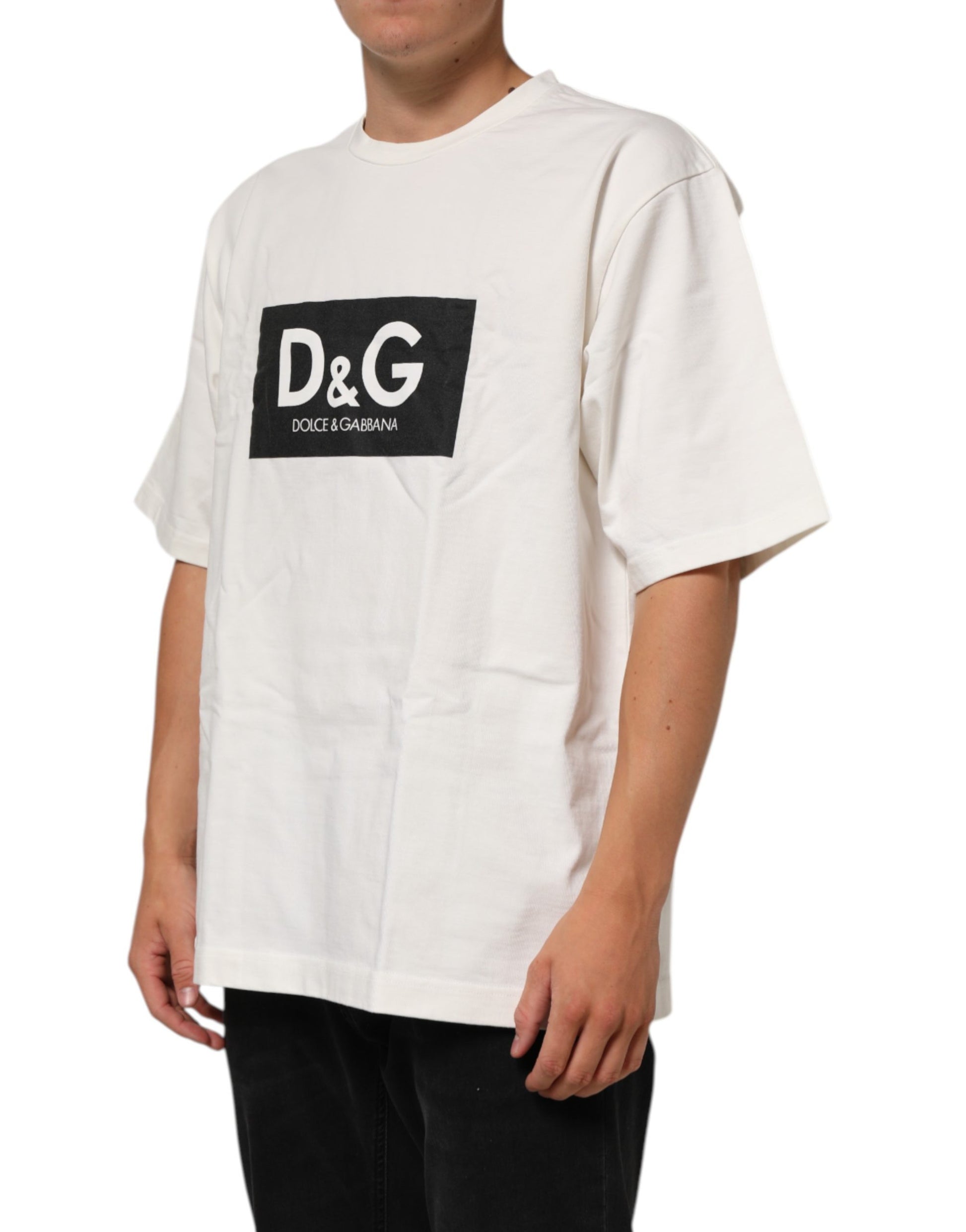 White Cotton Logo Print Men Crewneck T-shirt