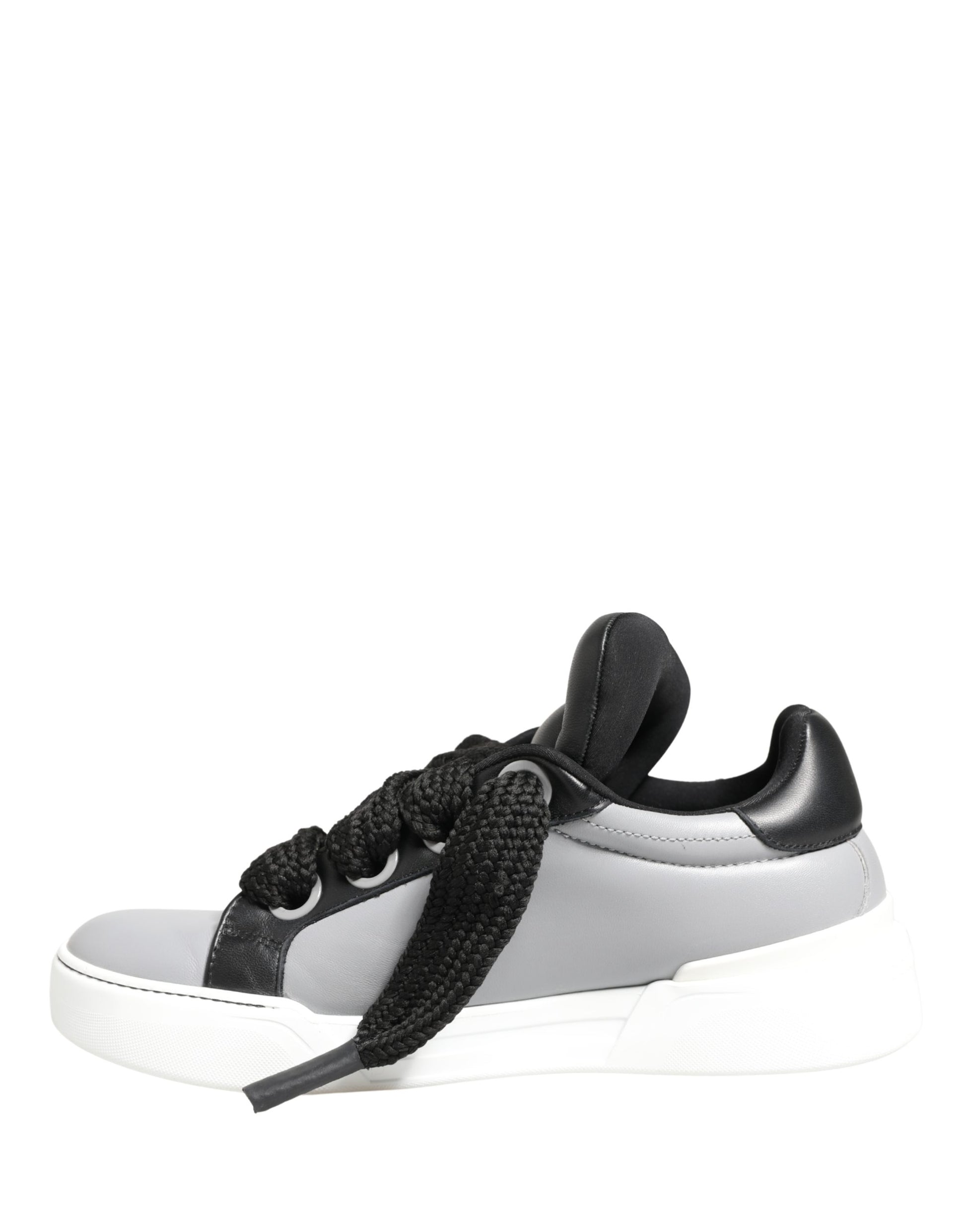 Gray Leather Low Top Lace Up Sneakers Shoes