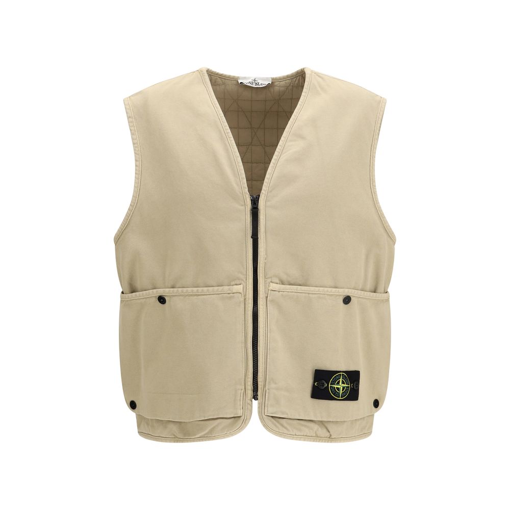 Beige Cotton Sleeveless Jacket