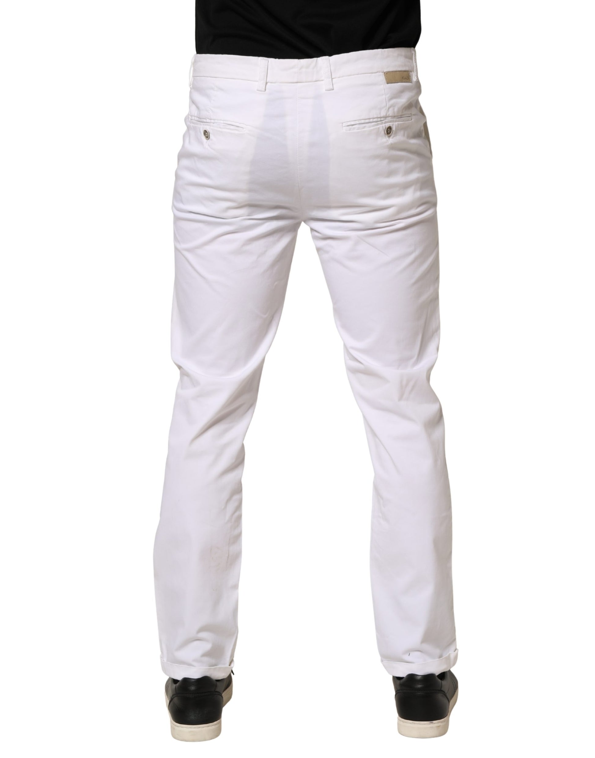 White Mid Waist Cotton Stretch Casual Men Trouser Pants