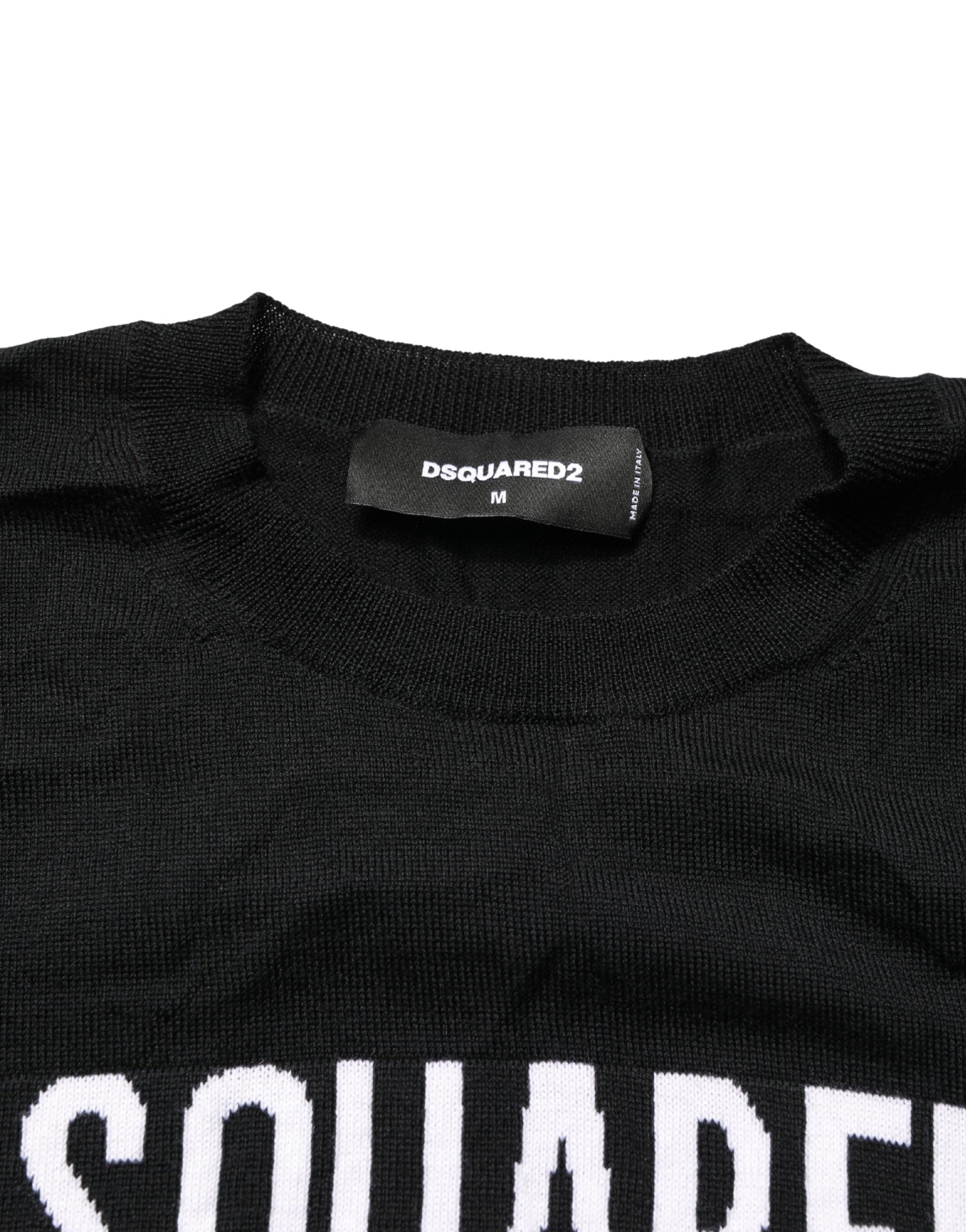Black Logo Knitted Crew Neck Men Pullover Sweater