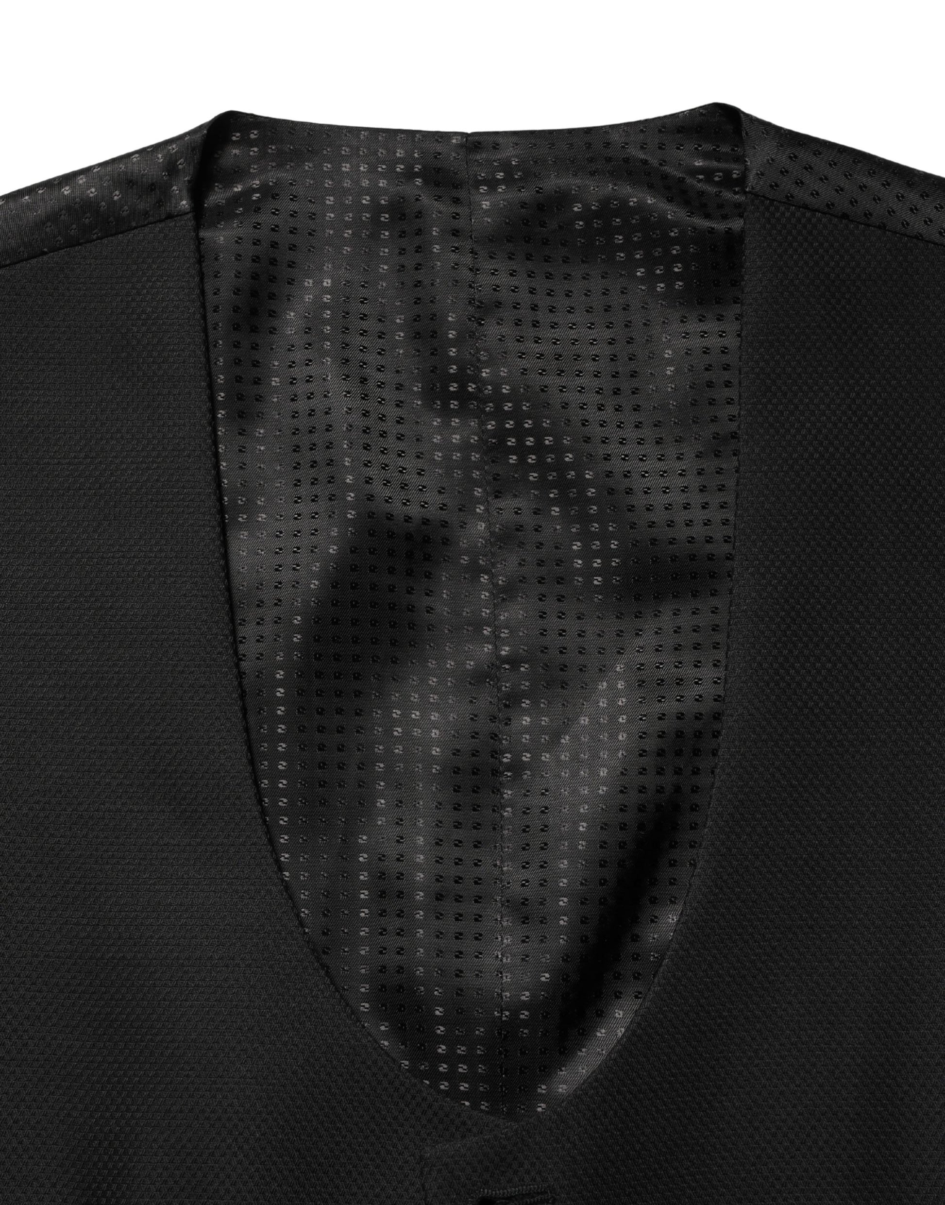 Black Wool Single Breasted Waistcoat Vest