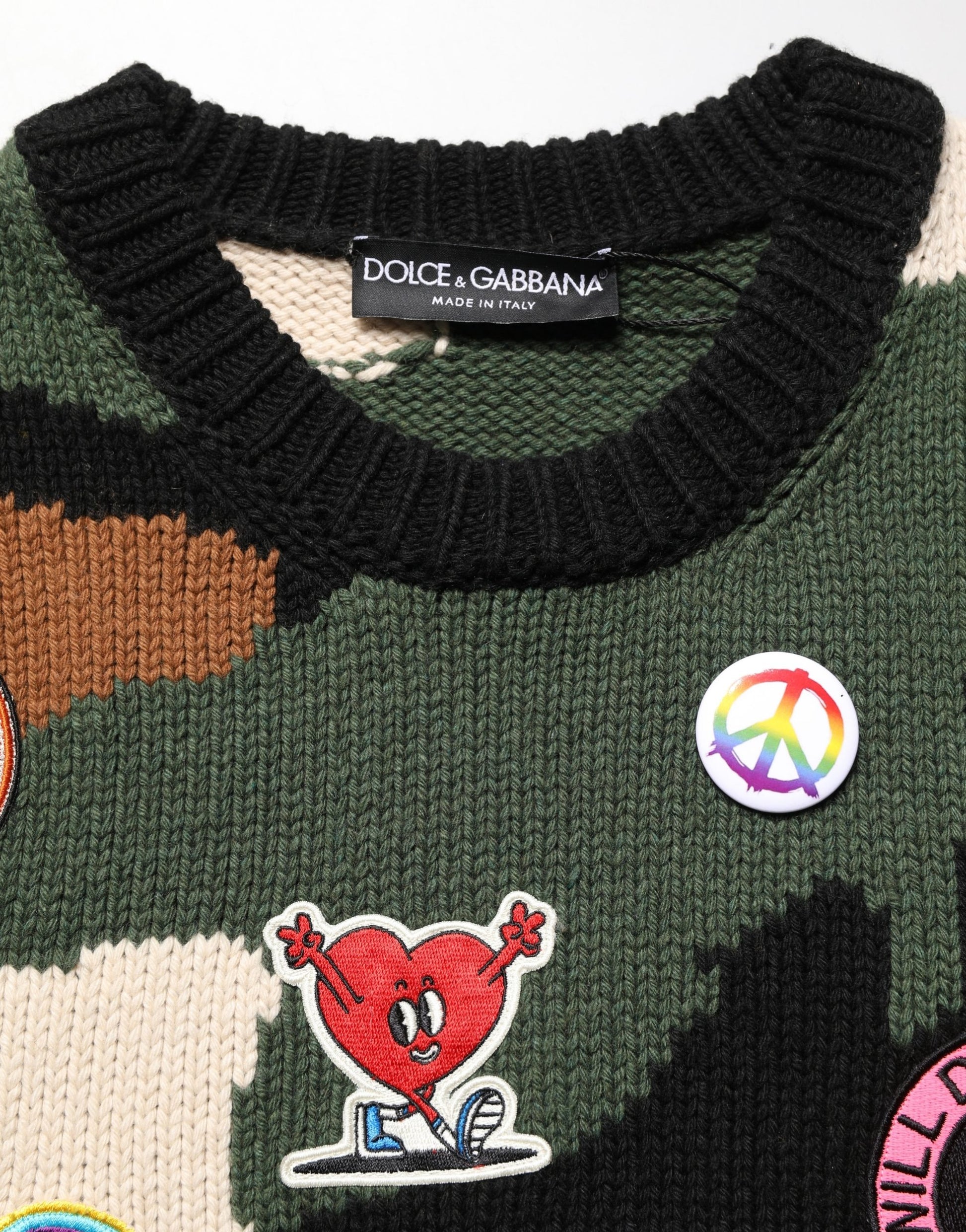 Multicolor Intarsia Knit Camouflage Pullover Sweater