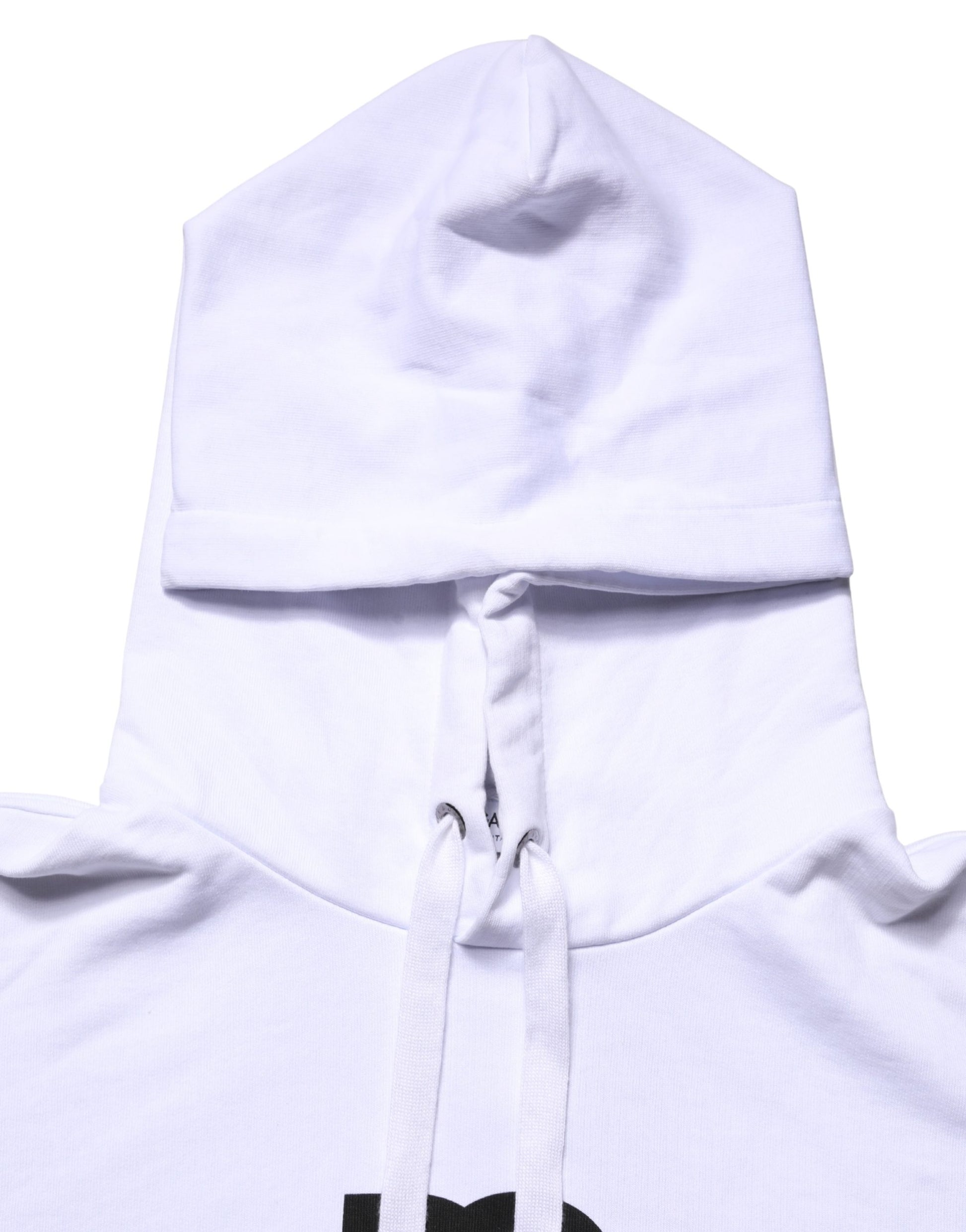 White Logo Print Cotton Hooded Sweatshirt Sweater