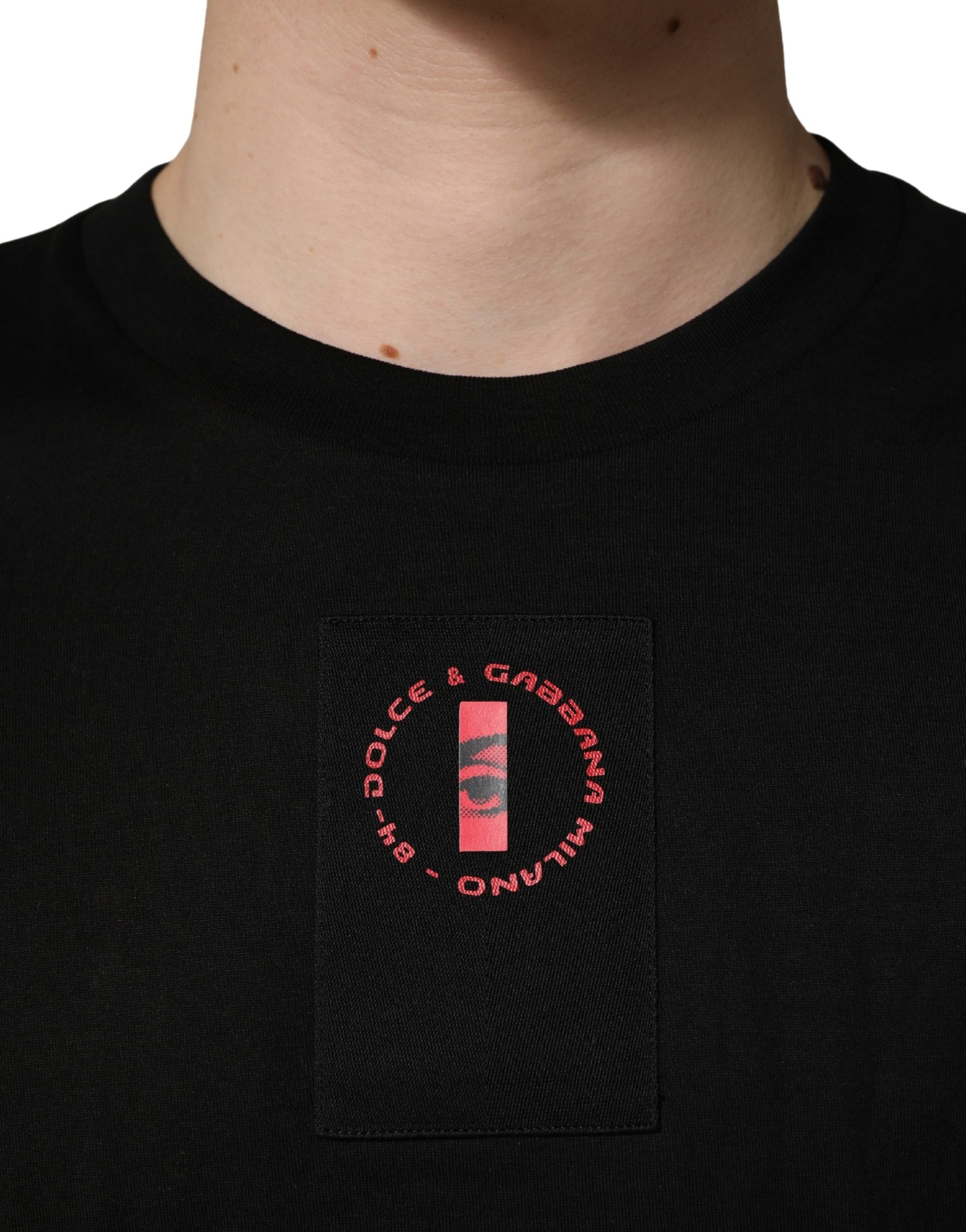 Black Cotton Jersey Logo Patch Crew Neck T-shirt