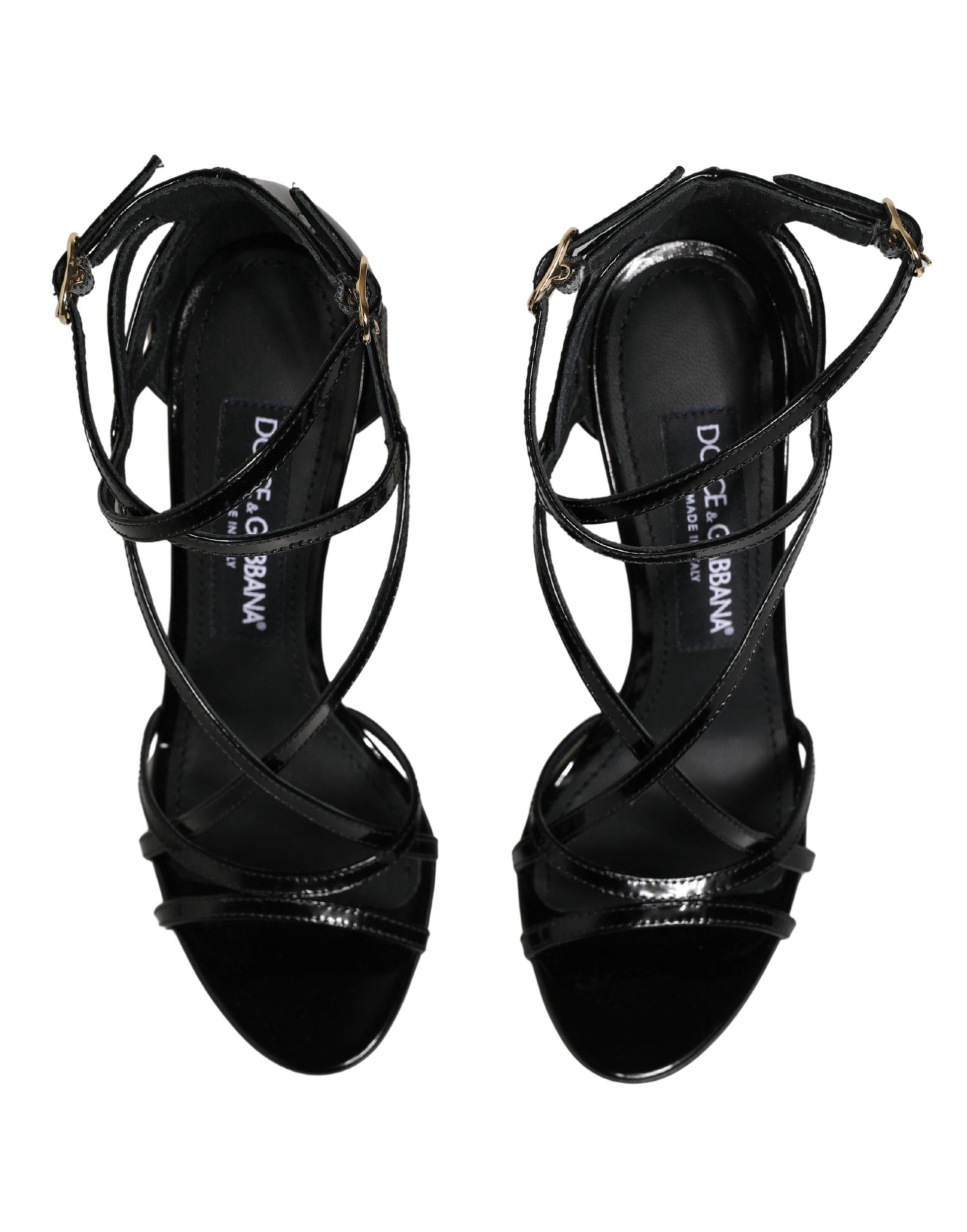 Black Leather Stiletto Heel Sandals Shoes
