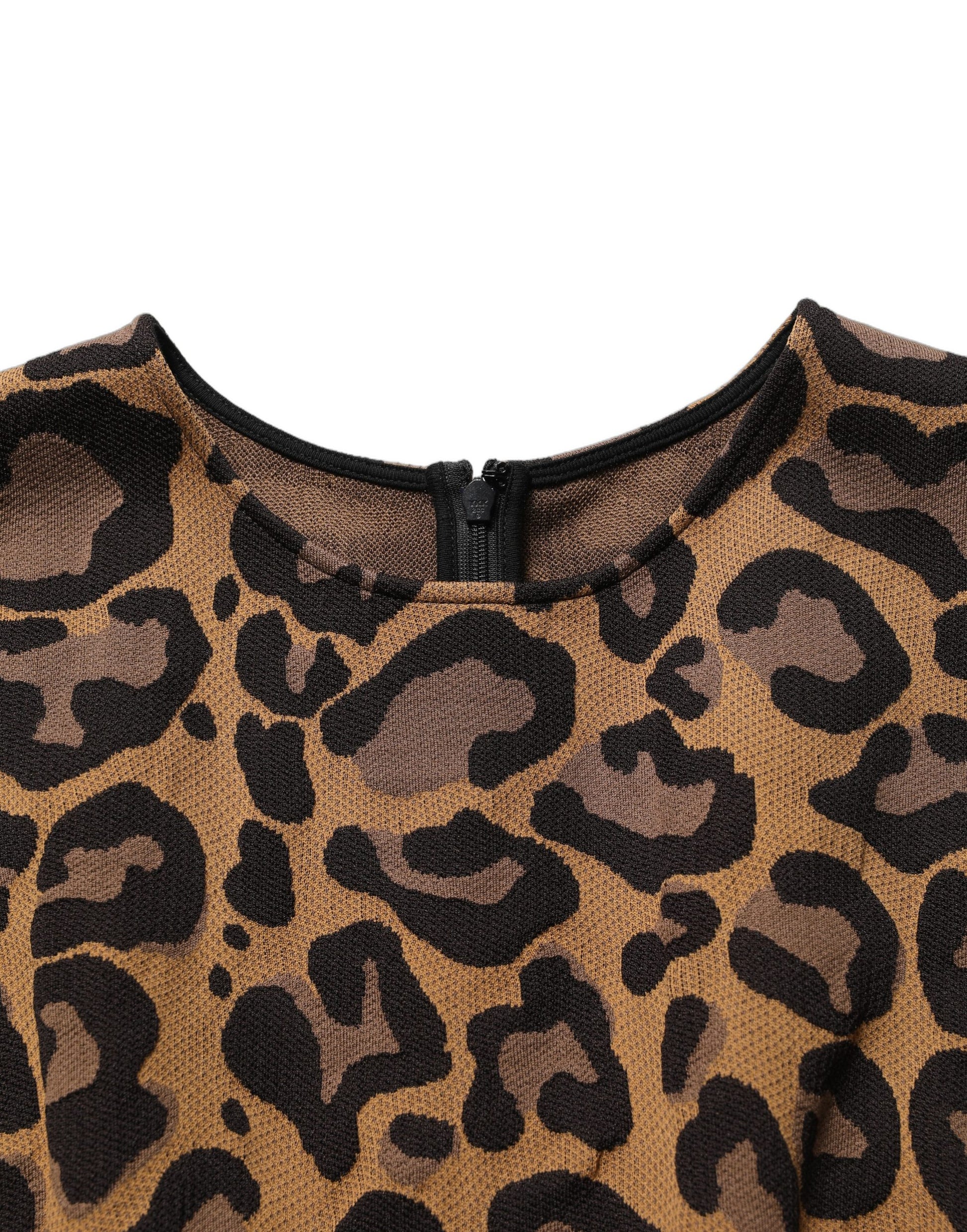 Brown Leopard Jacquard Knee Length Dress
