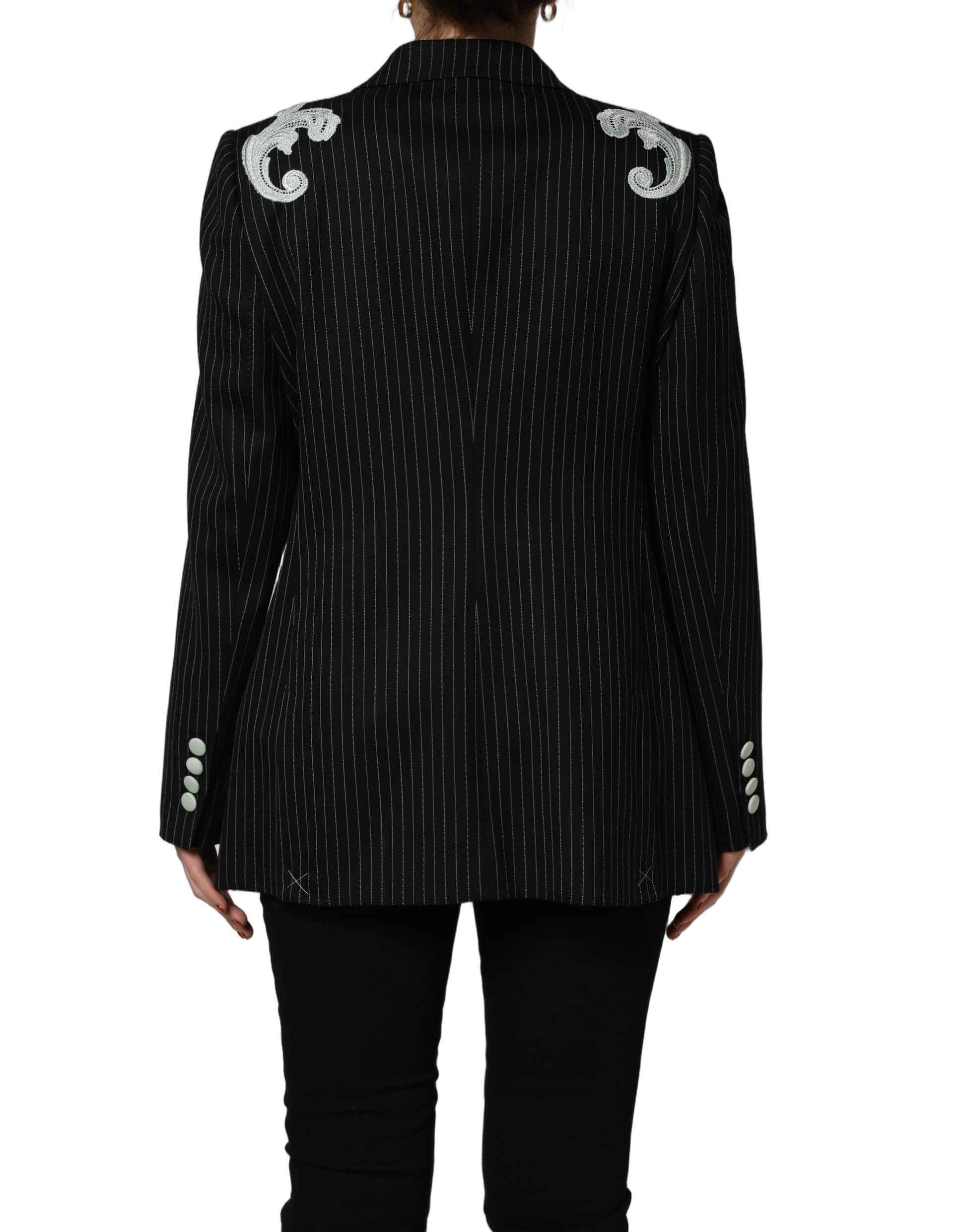 Black Stripe Double-Breasted Blazer Jacket