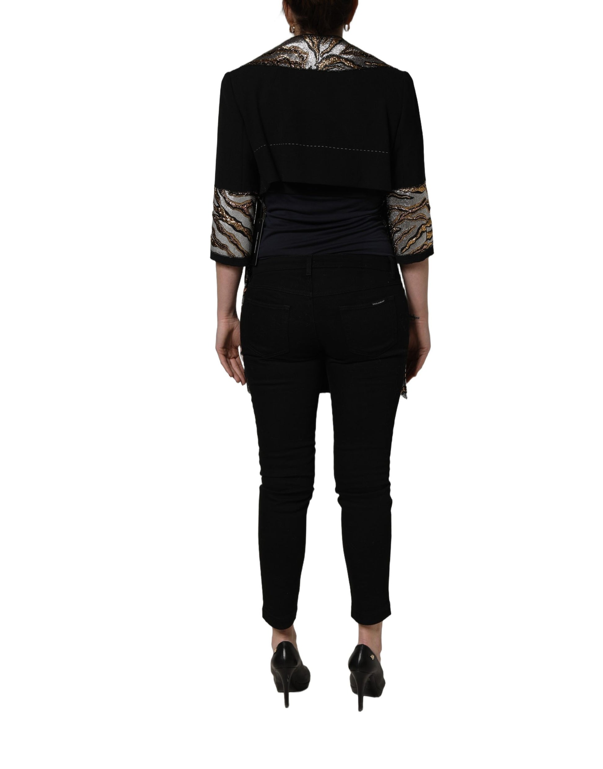 Black Single-Breasted Brocade Coat Jacket