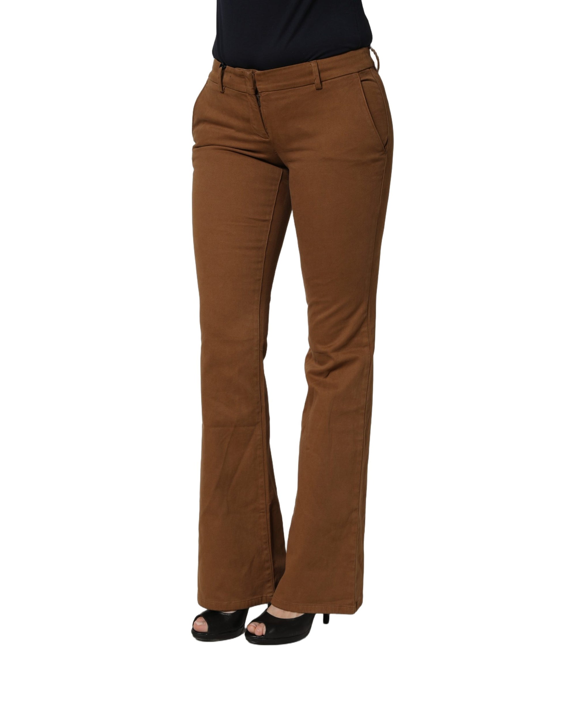Brown Low Waist Cotton Women Bootcut Trousers Pants