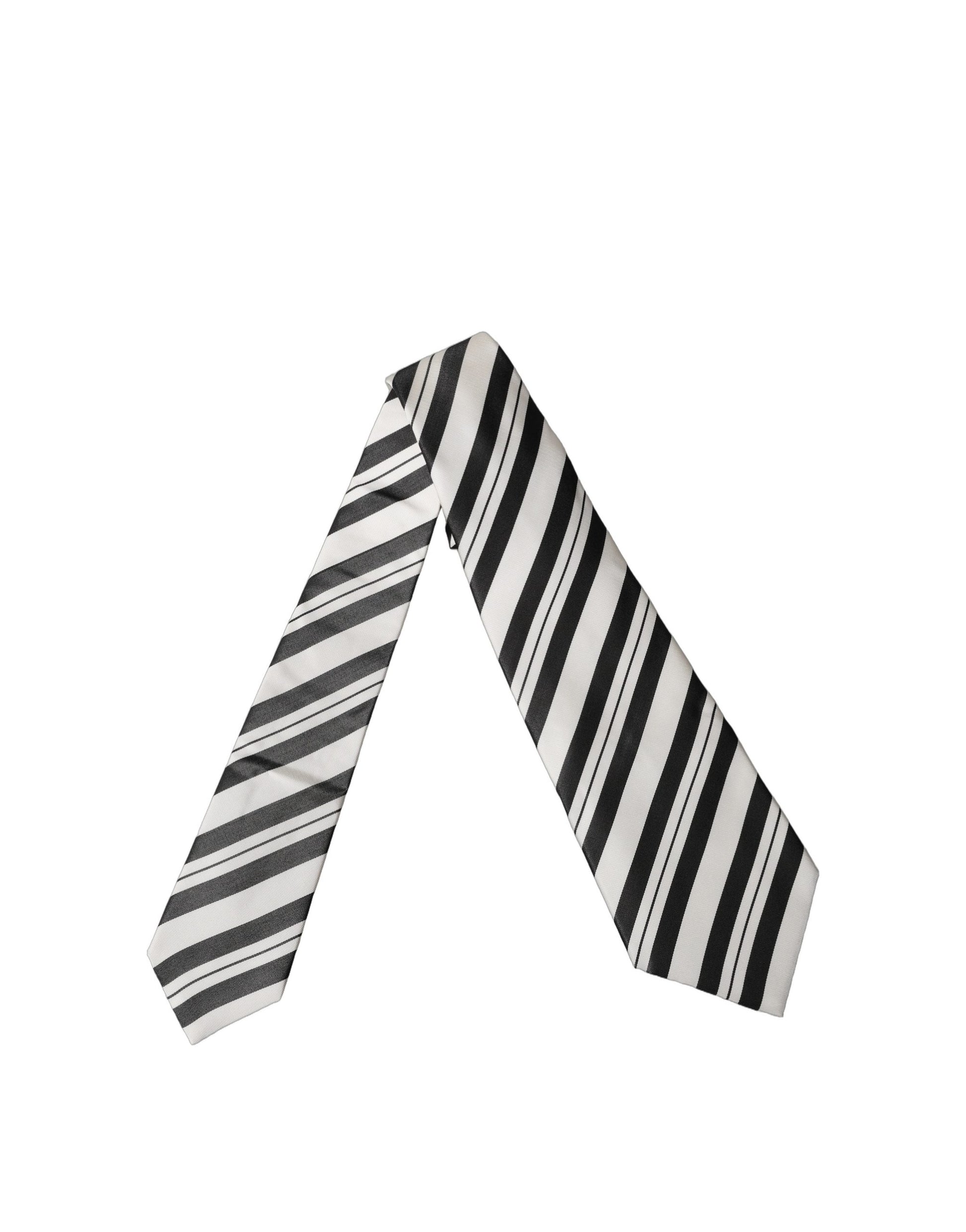 Black White Stripes Silk Adjustable Women Necktie Tie