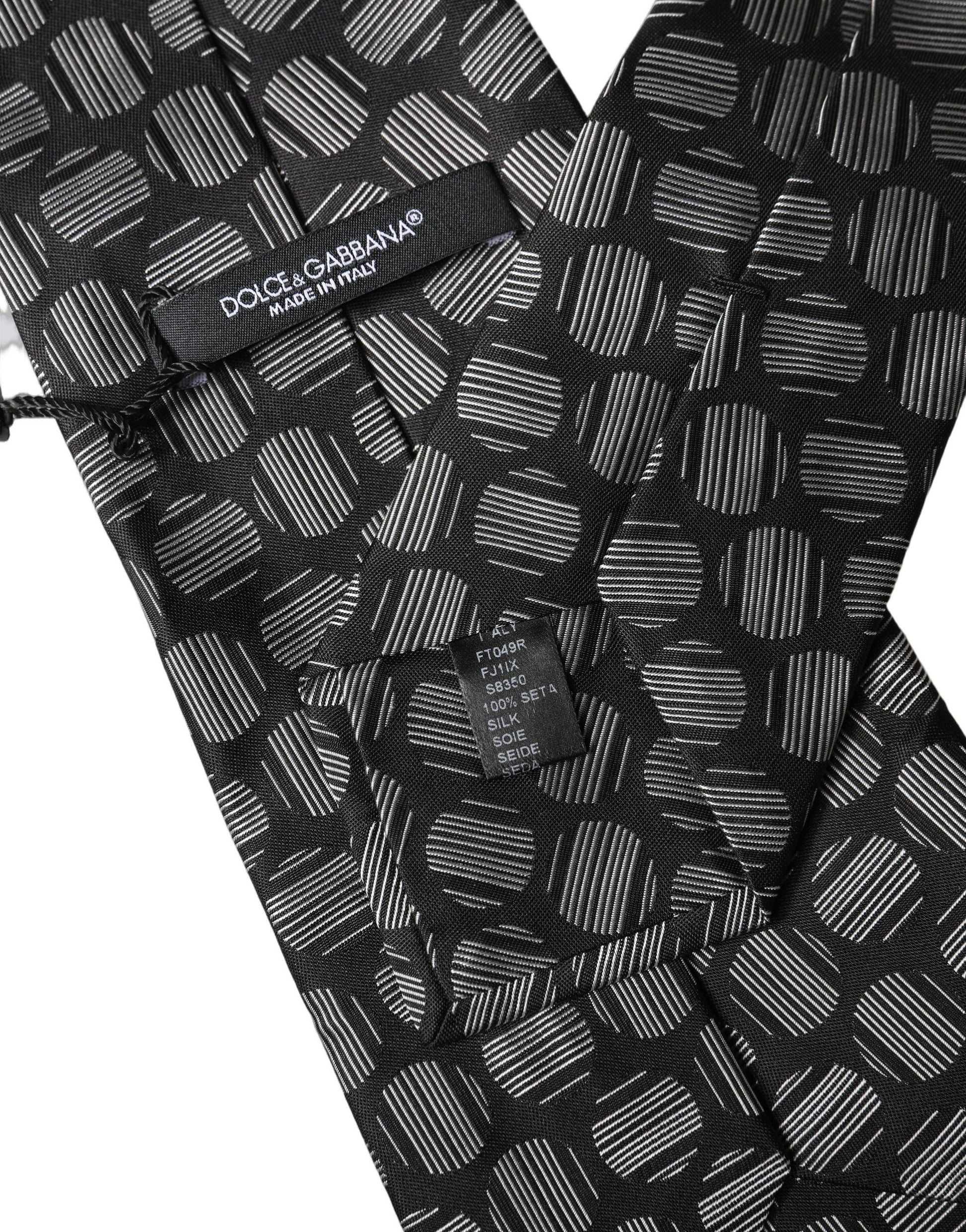 Black White Geometric Silk Adjustable Women Necktie Tie