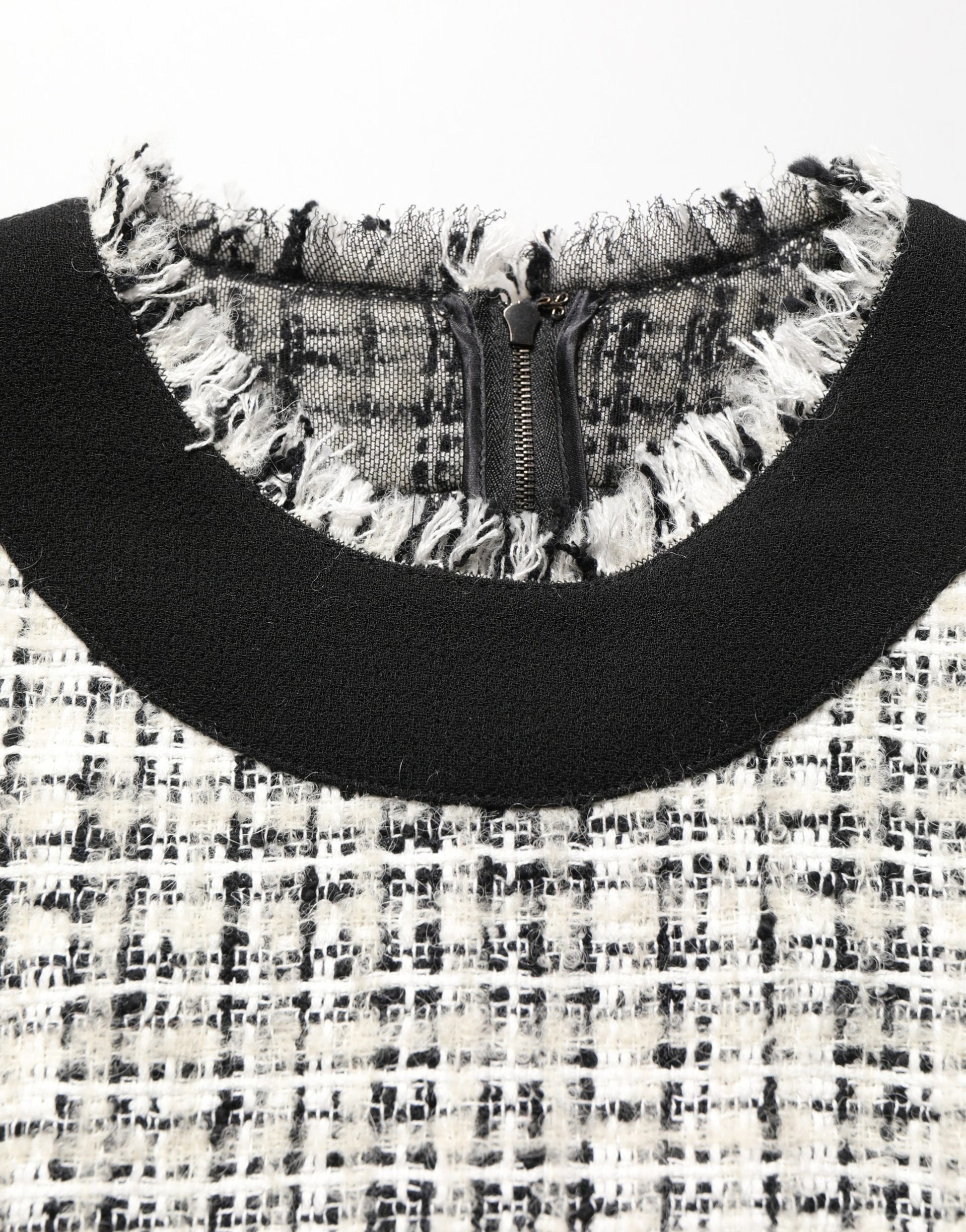 Black White Tweed Sheath A-line Midi Dress