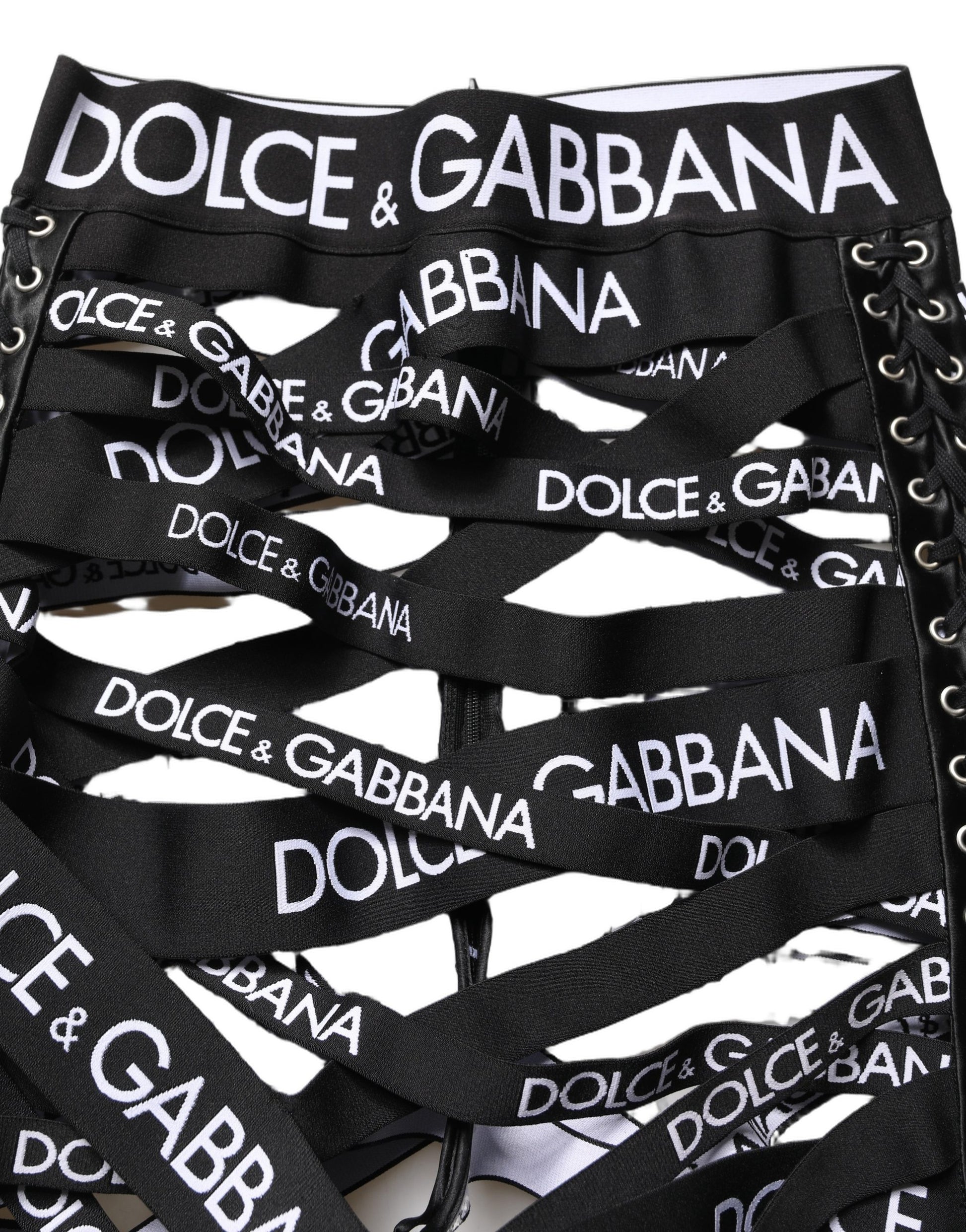 Black Logo Tape Cut Out Skinny High Waist Pants