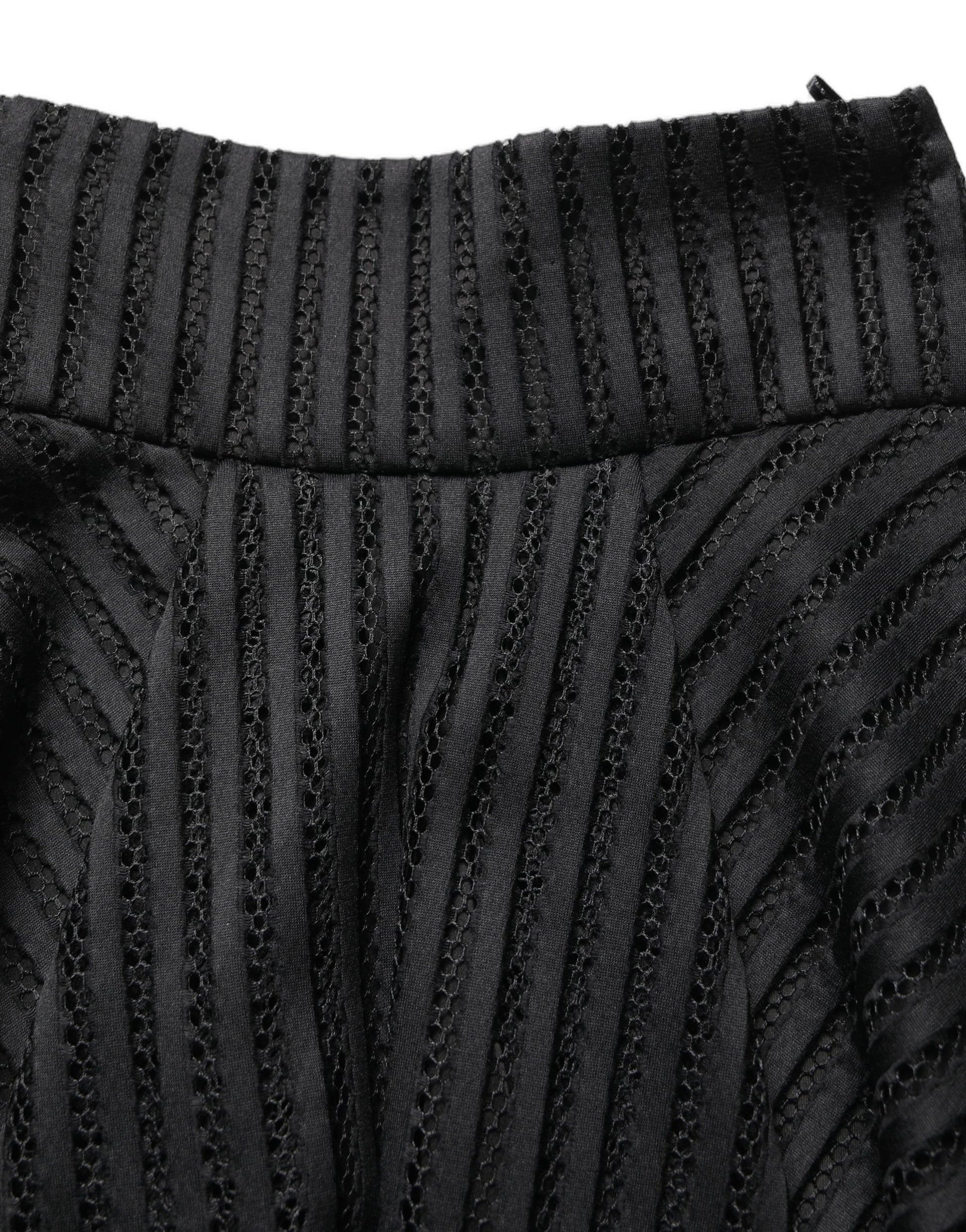 Cotton Striped Flared Silhouette Aline Midi Black